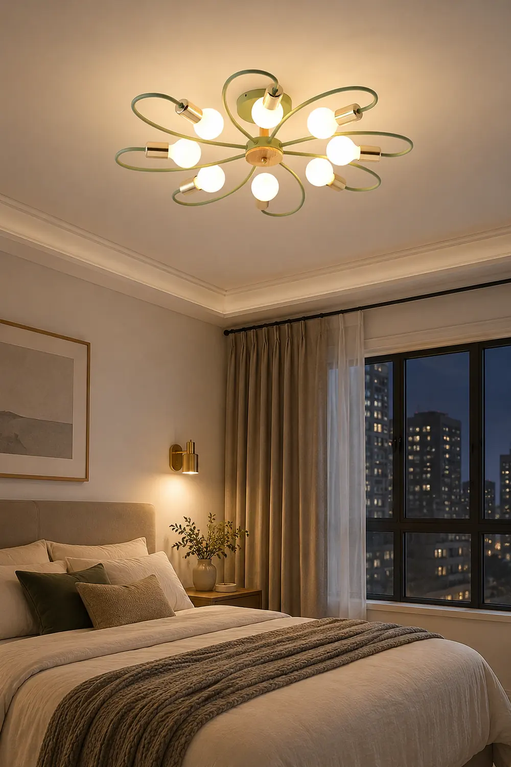Lacey Elegant Metal/Glass Flush Mount Ceiling Light, Gray/Green - Lumpaz