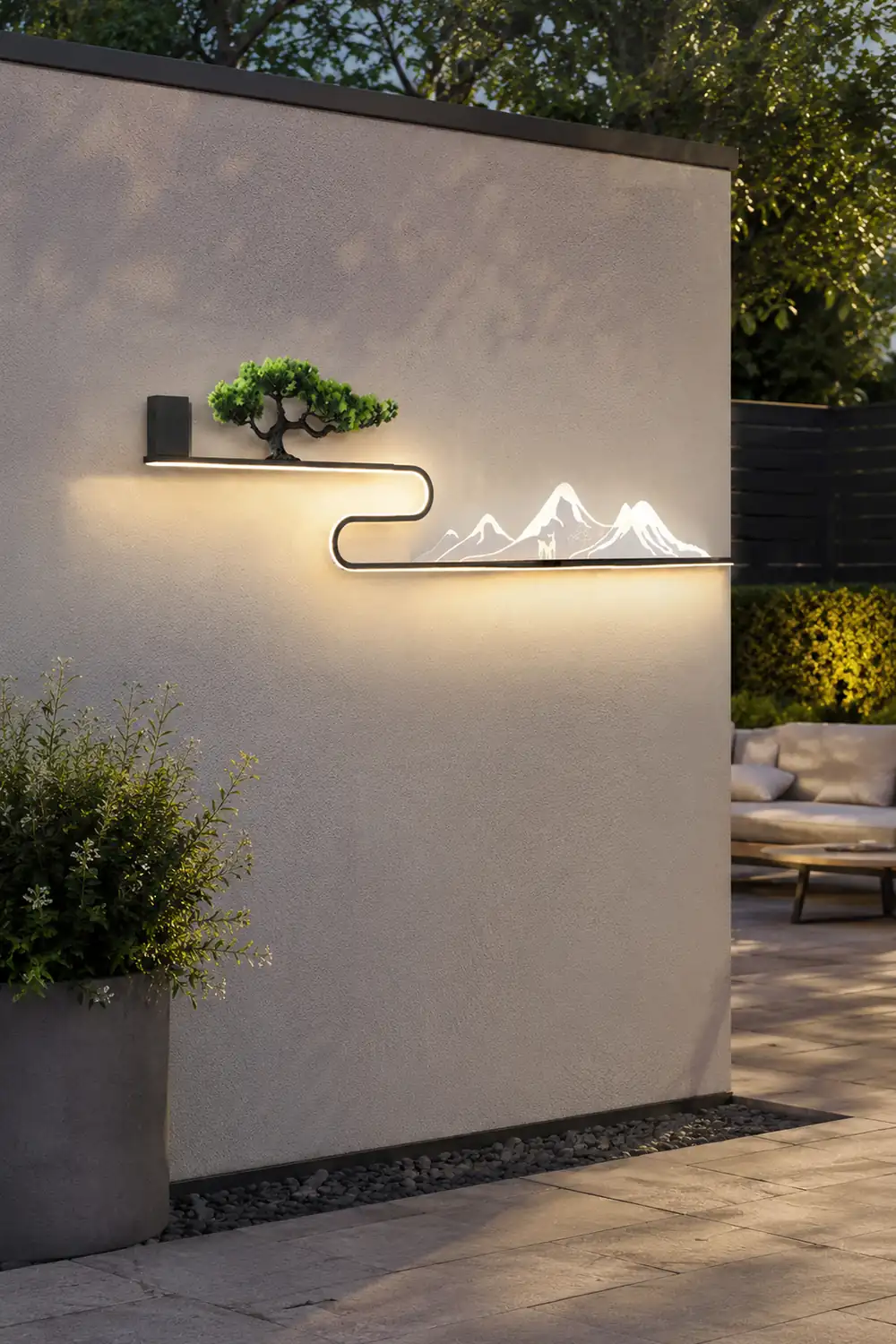 Mountain Scenery Waterproof LED Modern Outdoor Wall Lights with External Battery - Lumpaz