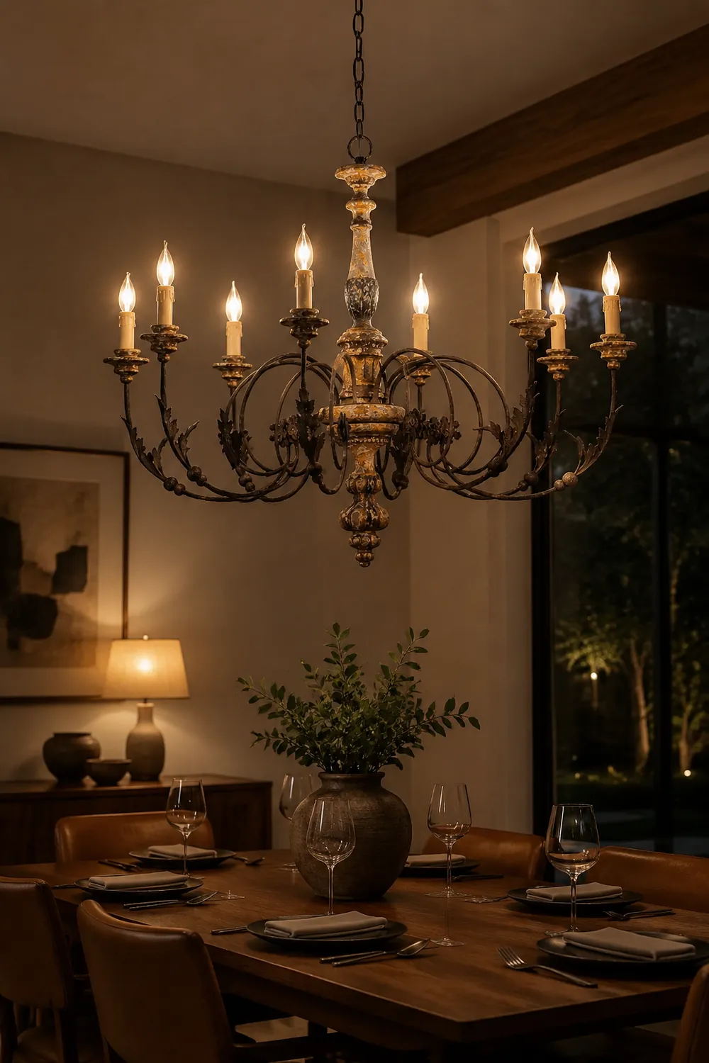 Silva Large Retro Creative Chandelier Brown Wood Metal Living Room - Lumpaz