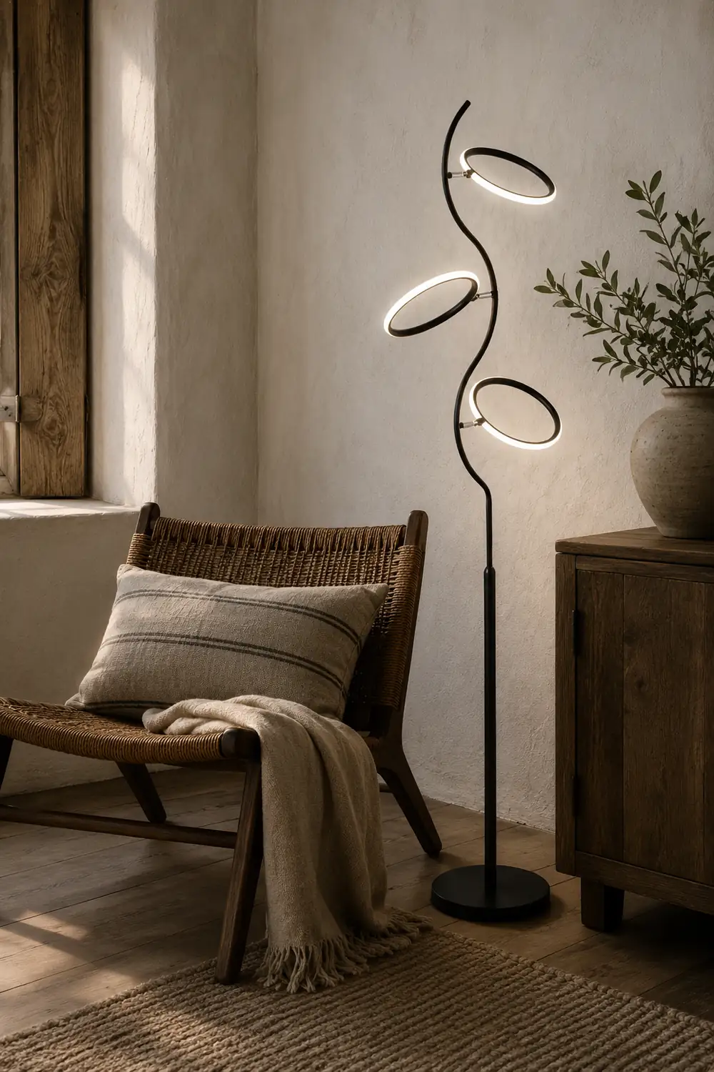 Modern Nordic Curved Acrylic/Metal Floor lamp, Black - Lumpaz