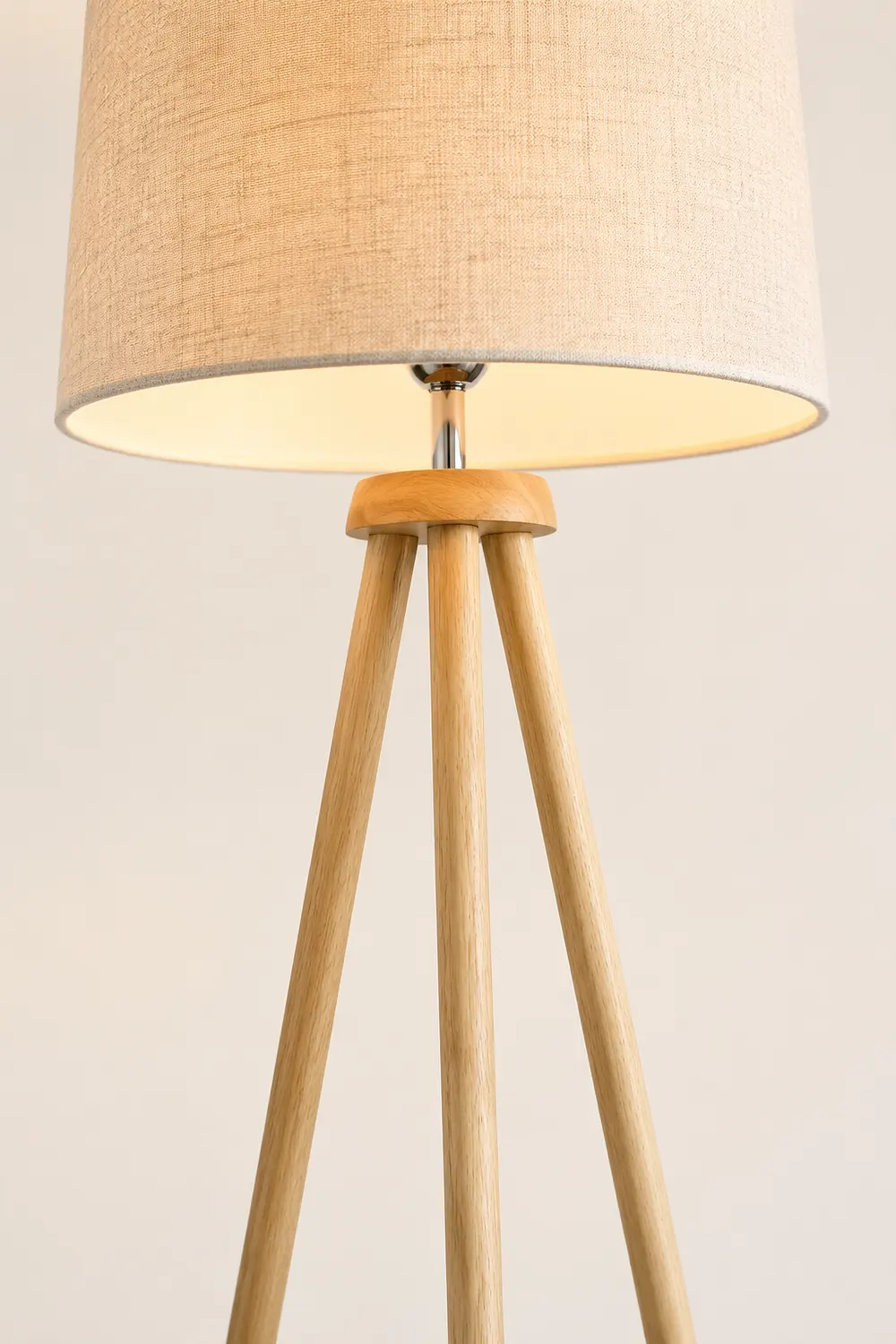 Muto Modern Cylinder Wood Fabric Floor Lamp, White/Beige - Lumpaz