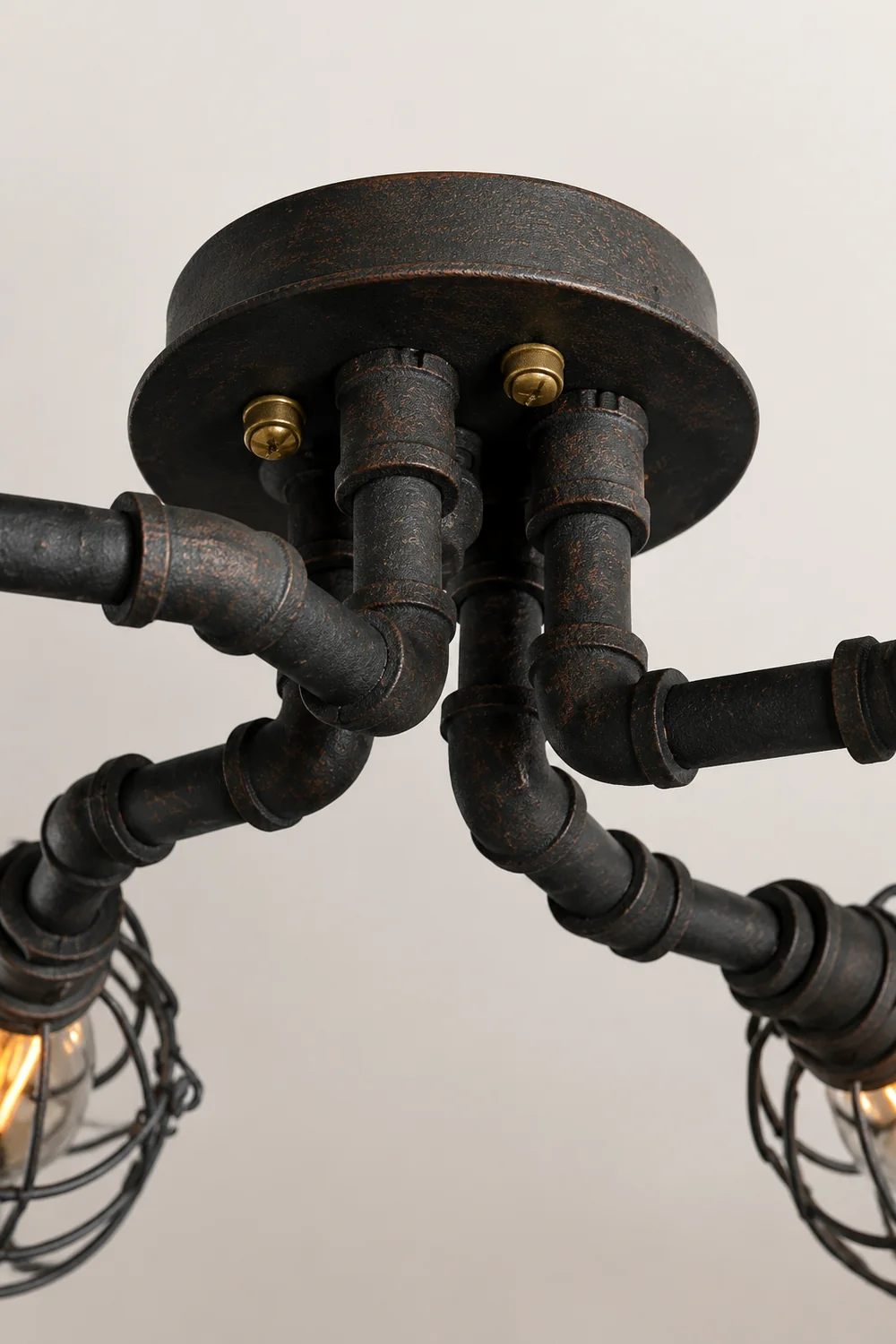 Alessio Industrial Flush Mount Ceiling Light, Black/Brass - Lumpaz