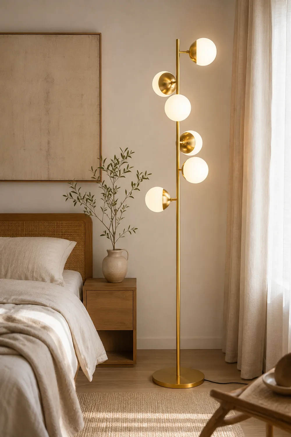 Valentina Floor Lamp Ball Modern, Metal/Ceramic, White/Gold, Living Room - Lumpaz