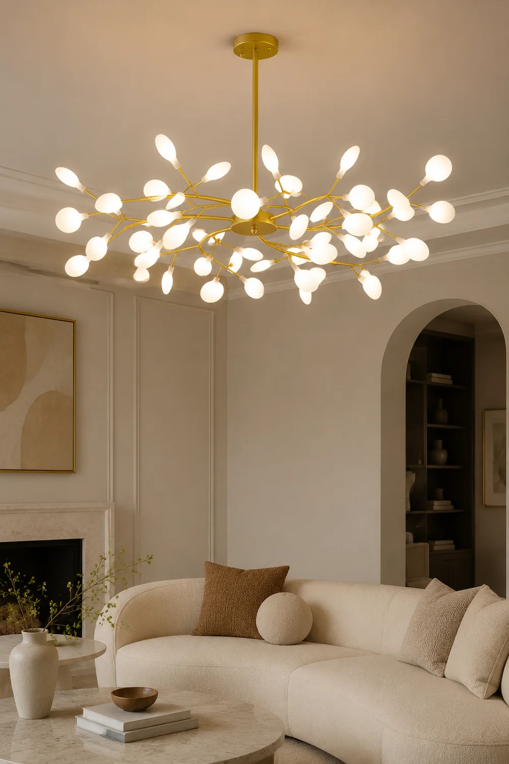 Ophelia Unique Branch Firefly Art Deco Chandelier Black/Gold Living Room - Lumpaz