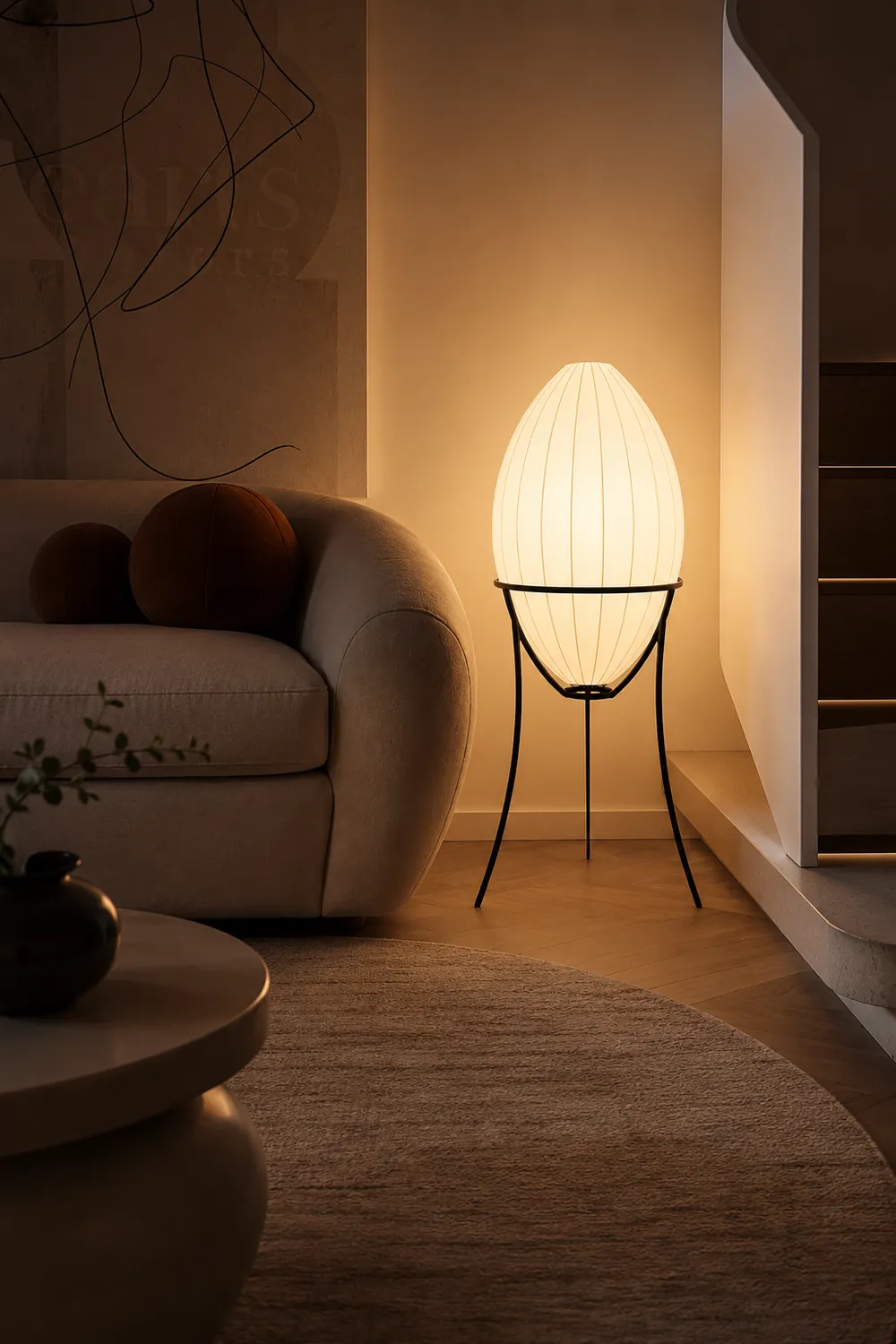 Renée Modern Egg Shaped Fabric & Metal Floor Lamp - Lumpaz