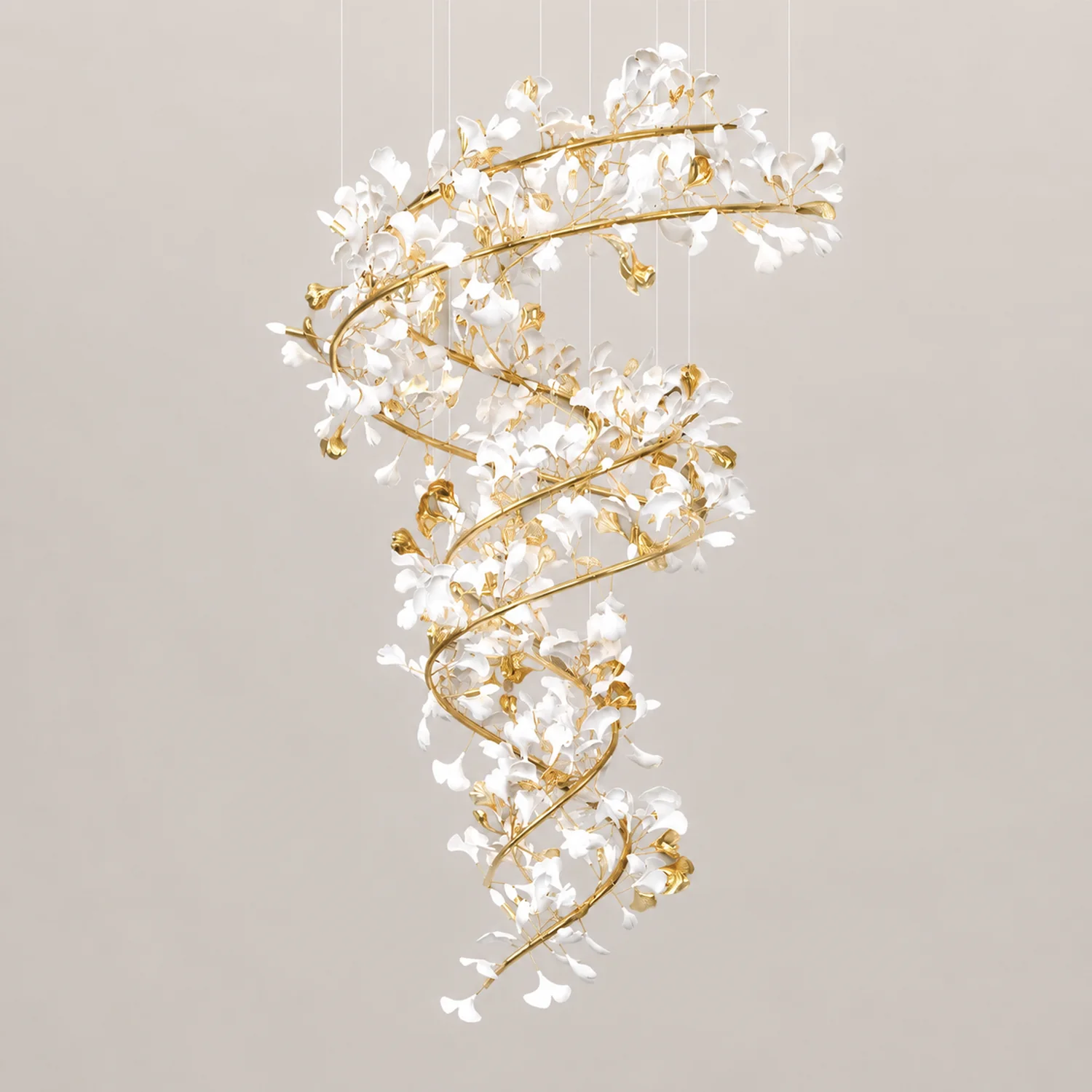 Ophelia AntGlo Modern Gold Staircase Chandelier, Metal & Ceramic - Lumpaz
