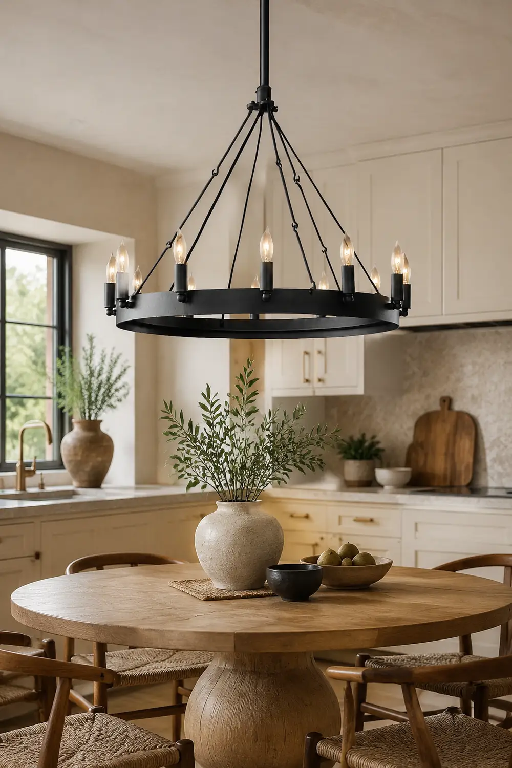 Alessio Industrial Round Candle Metal Pendant Light, Black - Lumpaz