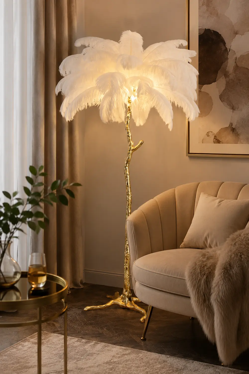 O'Moore Nordic Luxury Unique Ostrich Feather Floor Lamp/Table Lamp - Lumpaz