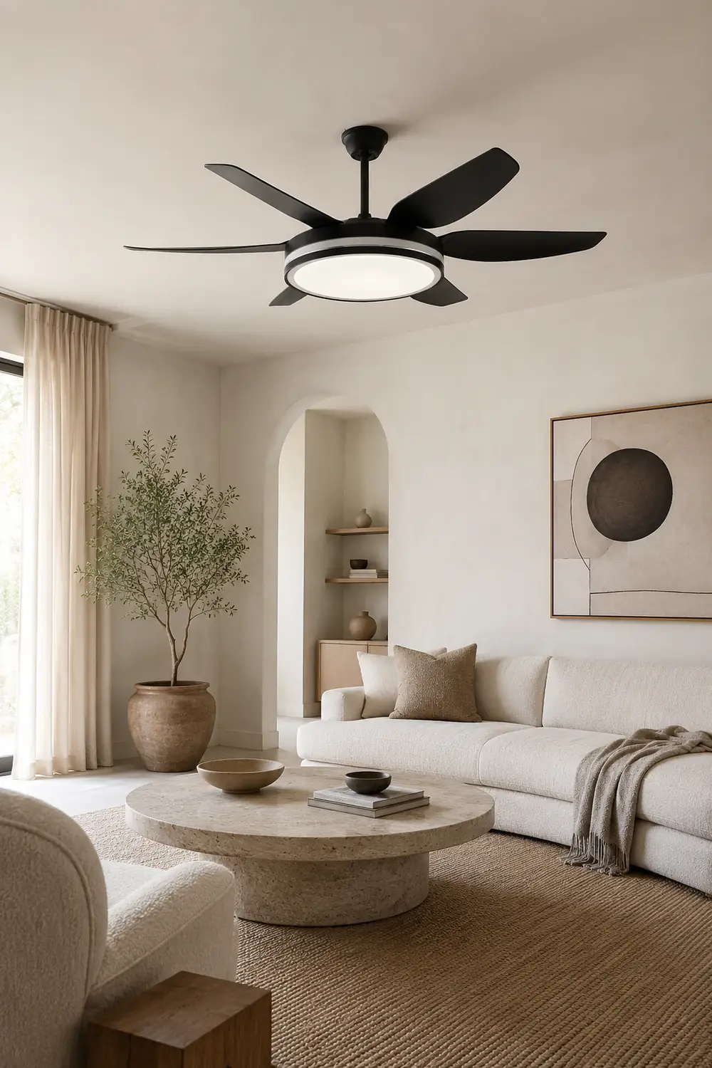 Haydn 6-Blade Modern Basic DC Ceiling Fan with Light, Black & White, 51'' - Lumpaz