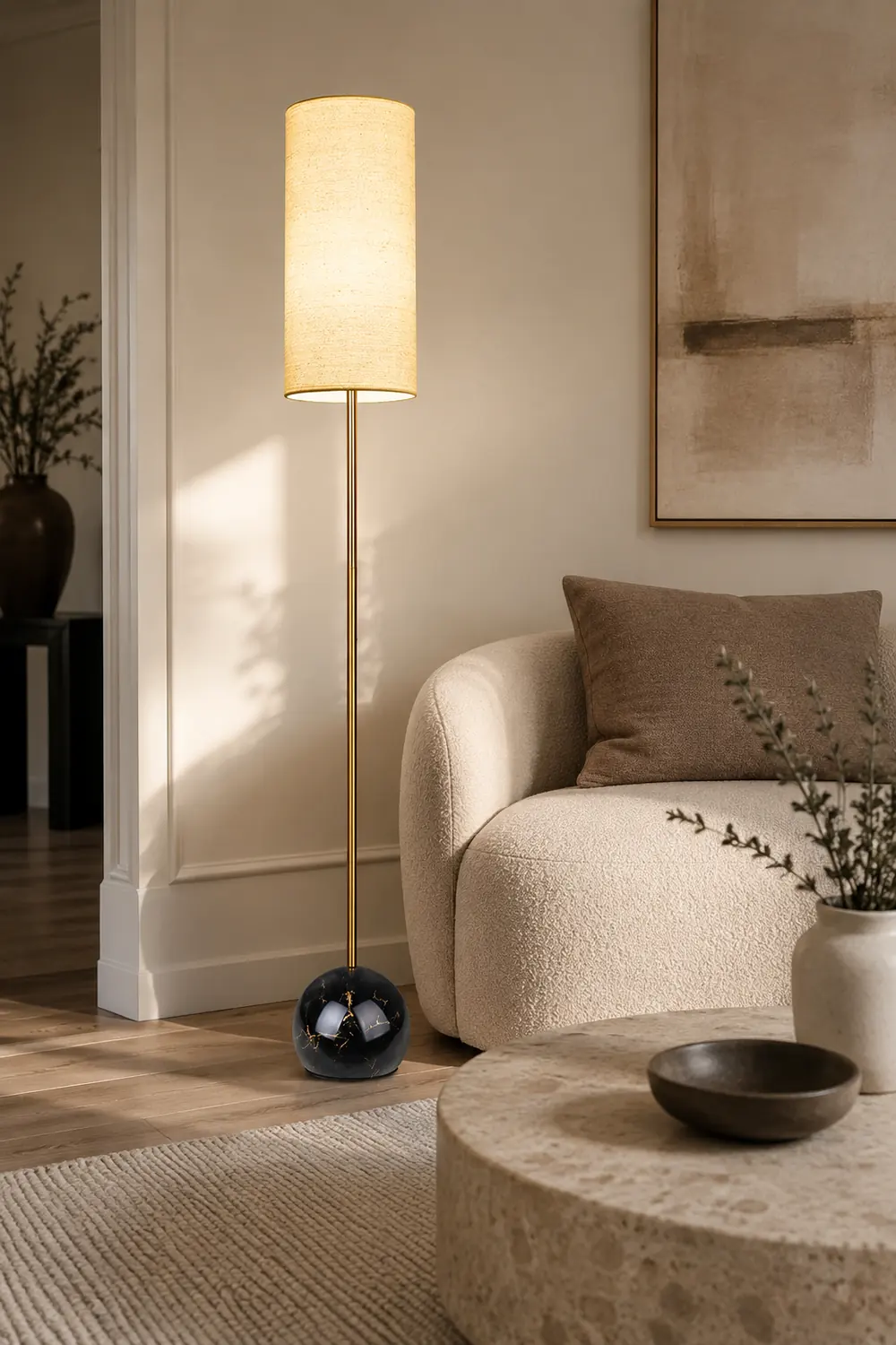 Eryn Modern Cylinder Shape Metal Fabric Floor Lamp - Lumpaz