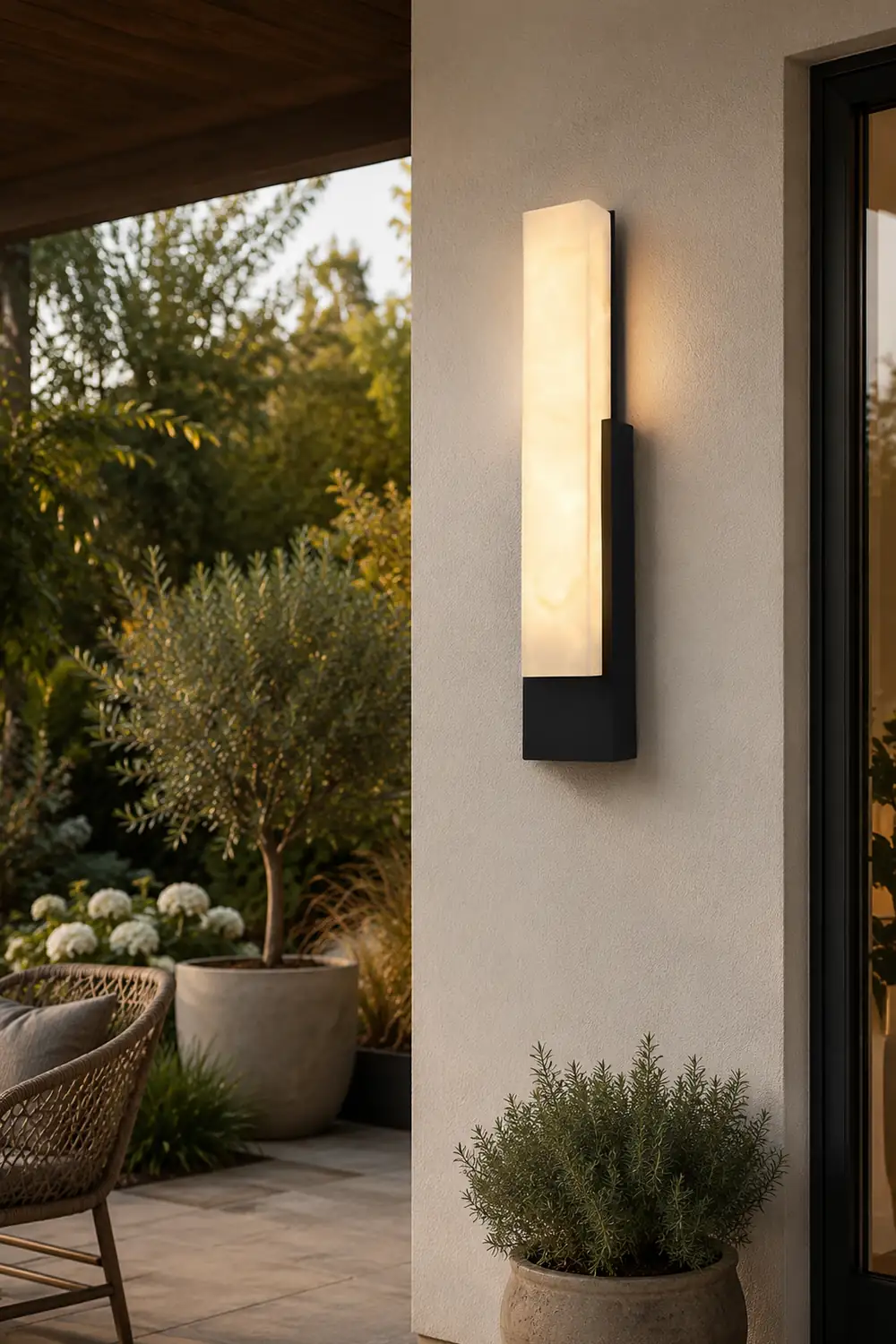 Waterproof Imitation Marble Shade LED Black Modern Outdoor Wall Light - Lumpaz