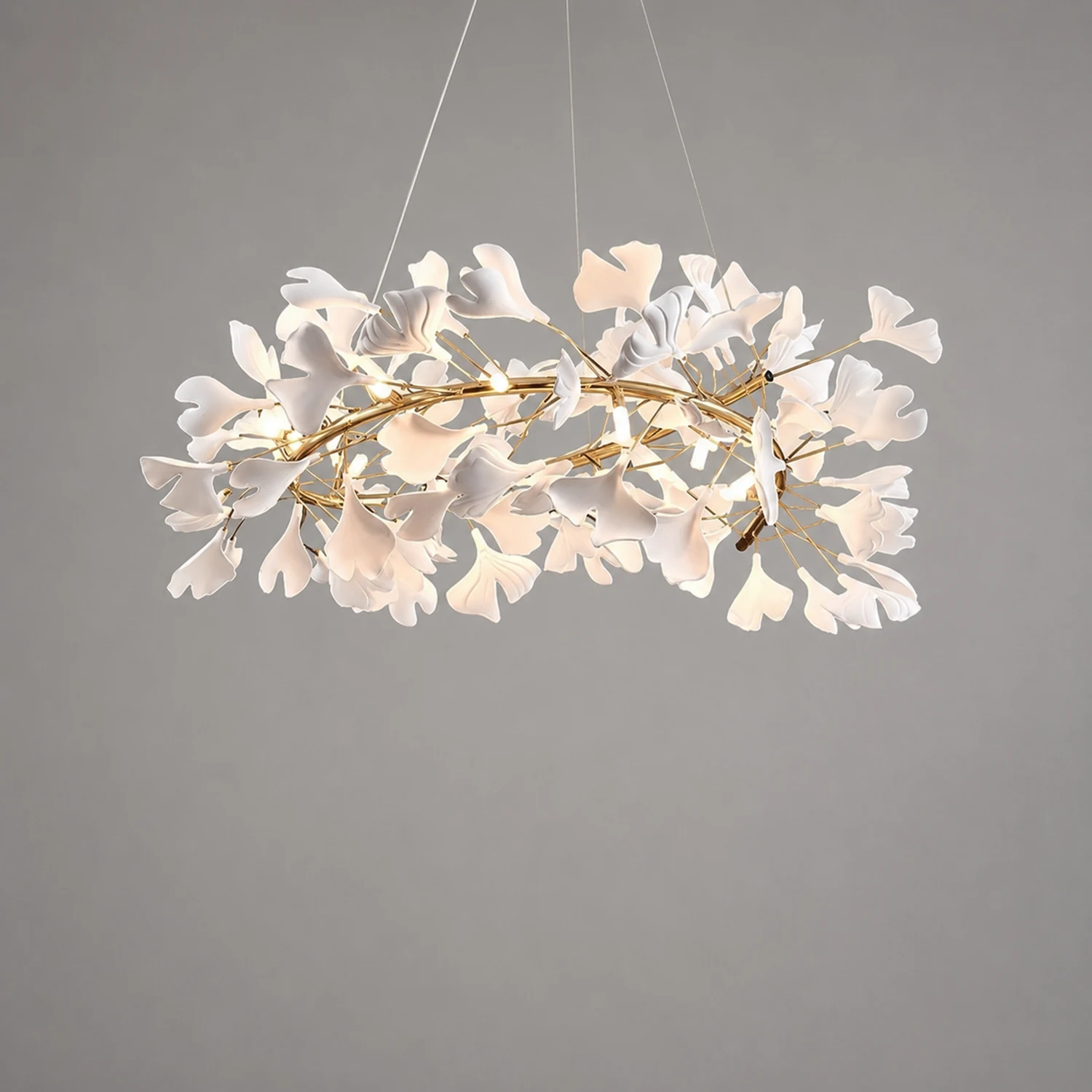 Ophelia GinkLuxe Modern Golden LED Chandelier, Metal & Ceramic - Lumpaz