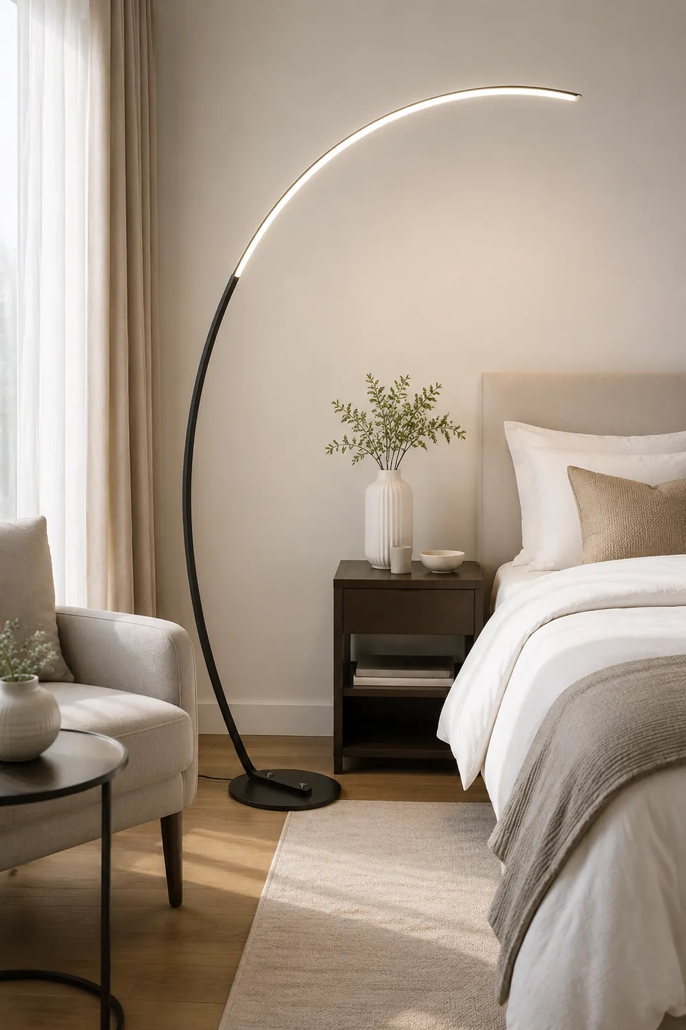 Edge Modern Arc LED Floor Lamp, Black/White, Metal/Silicon - Lumpaz