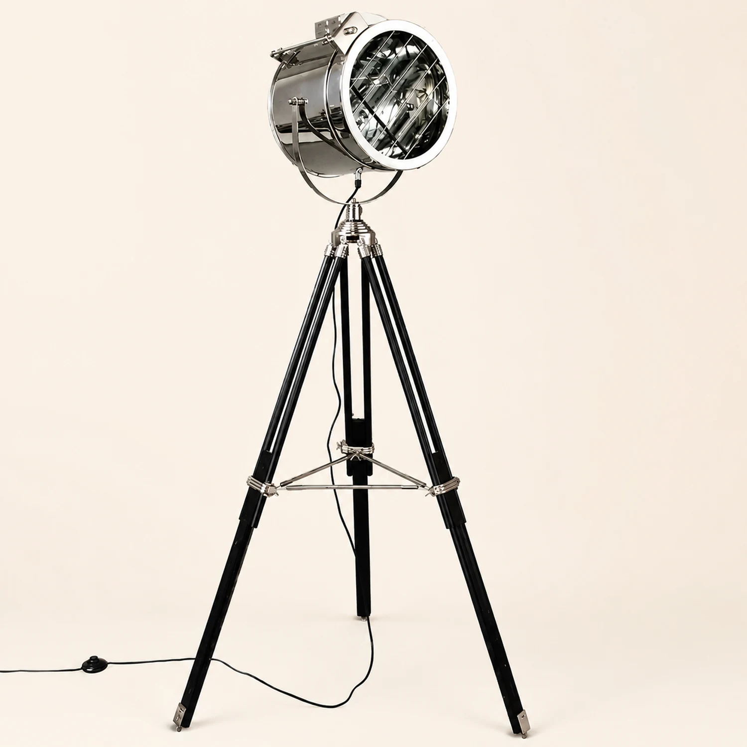 Salgado Retro Tripod Metal Floor Lamp, Silver, Bedroom/Study - Lumpaz