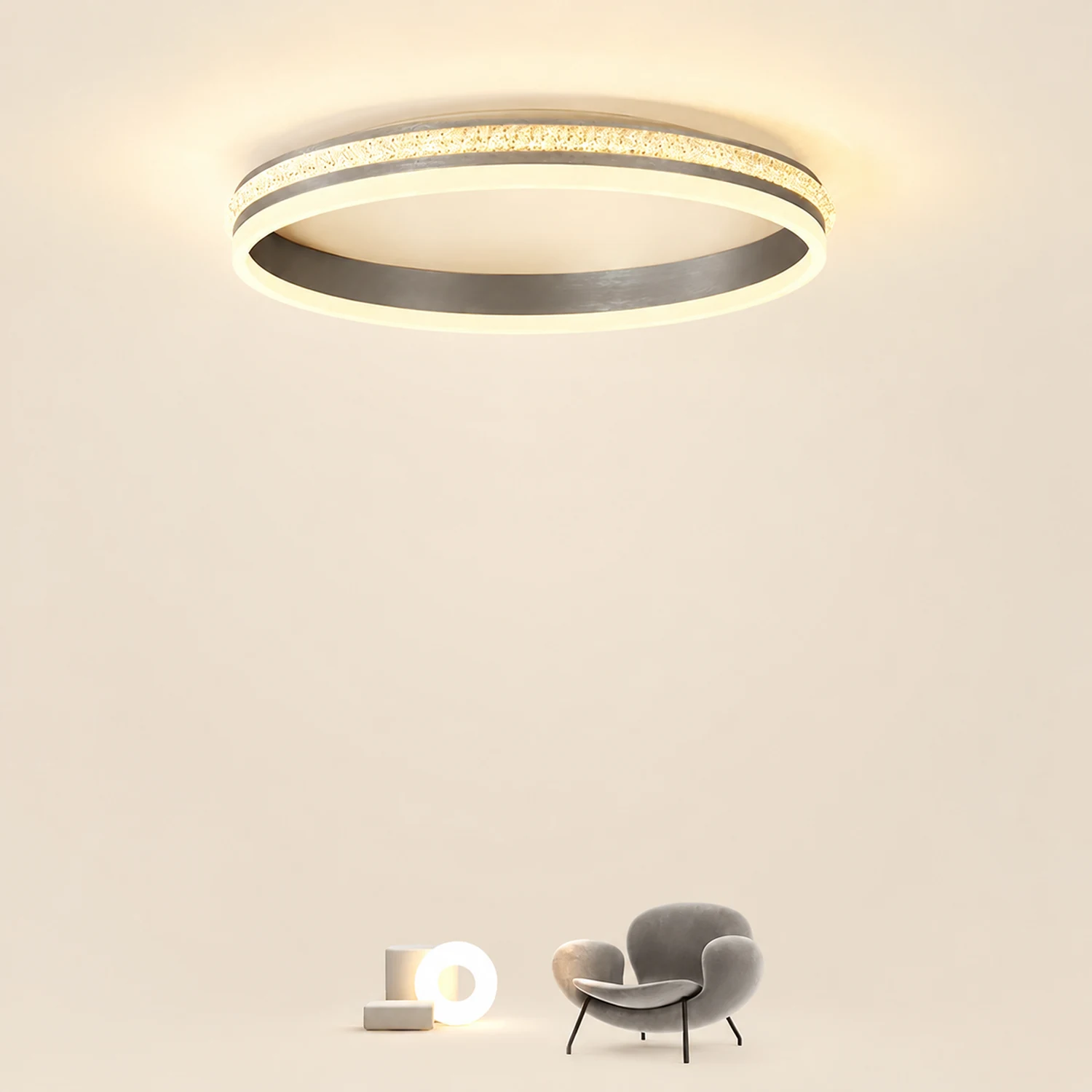 Quinn Modern Ring Metal/Acrylic Flush Mount Ceiling Lights, Silver - Lumpaz