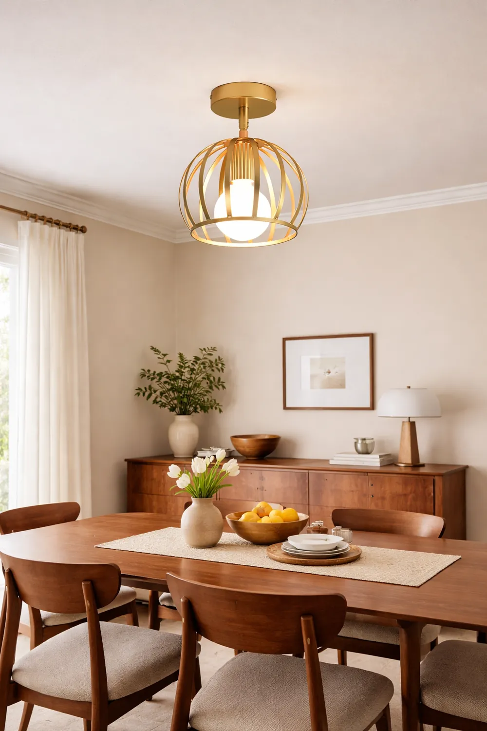 Herbert Semi Art Deco Globe Flush Mount Ceiling Light, Brass - Lumpaz