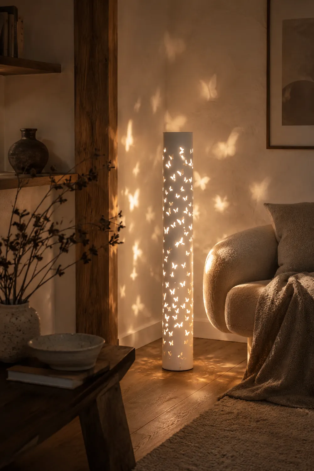 Kady Modern Cylinder Butterfly Metal Floor Lamp, Black/White - Lumpaz