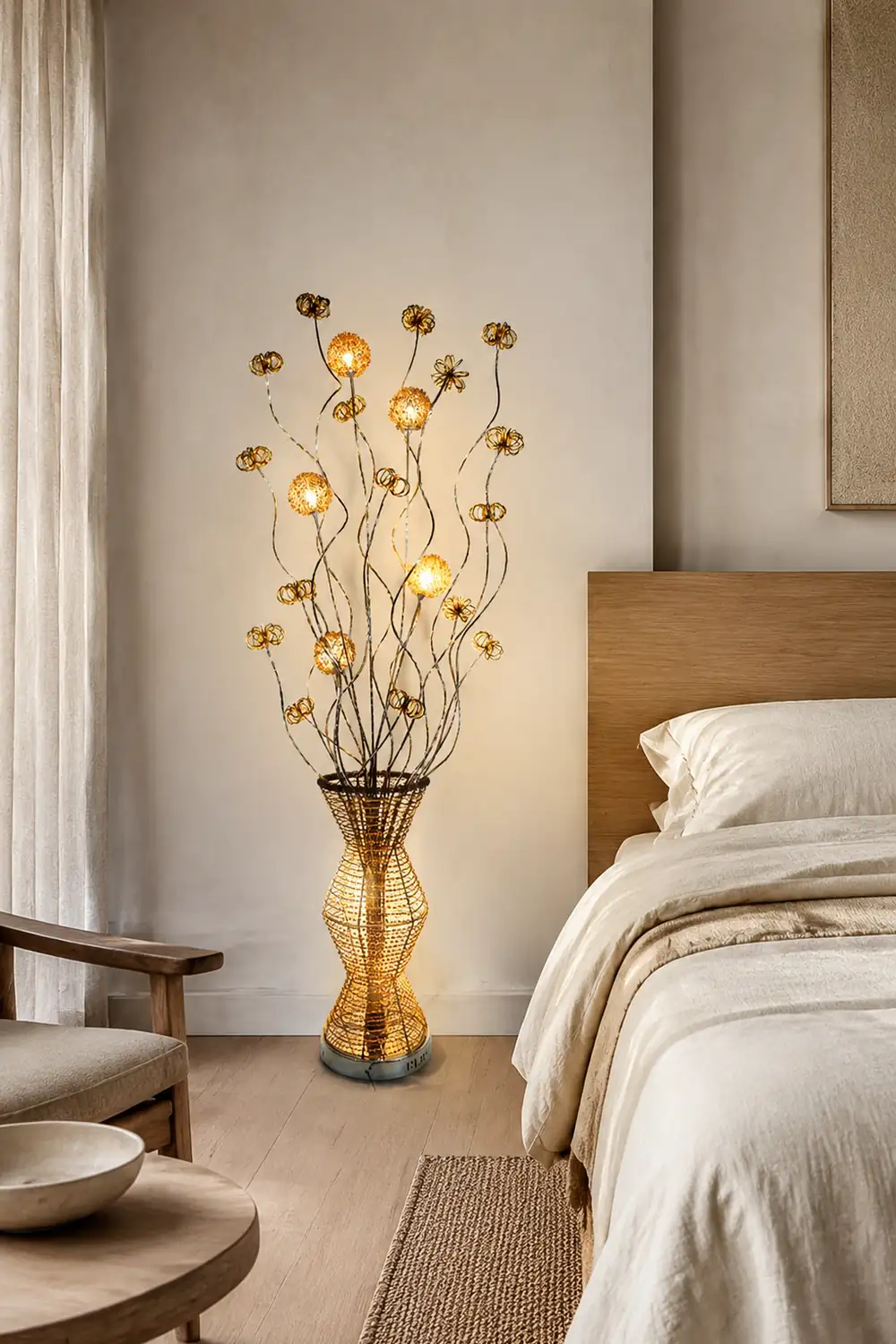 Bella Scandinavian Style Art Deco Handmade Metal Vase Gold Floor Lamp - Lumpaz