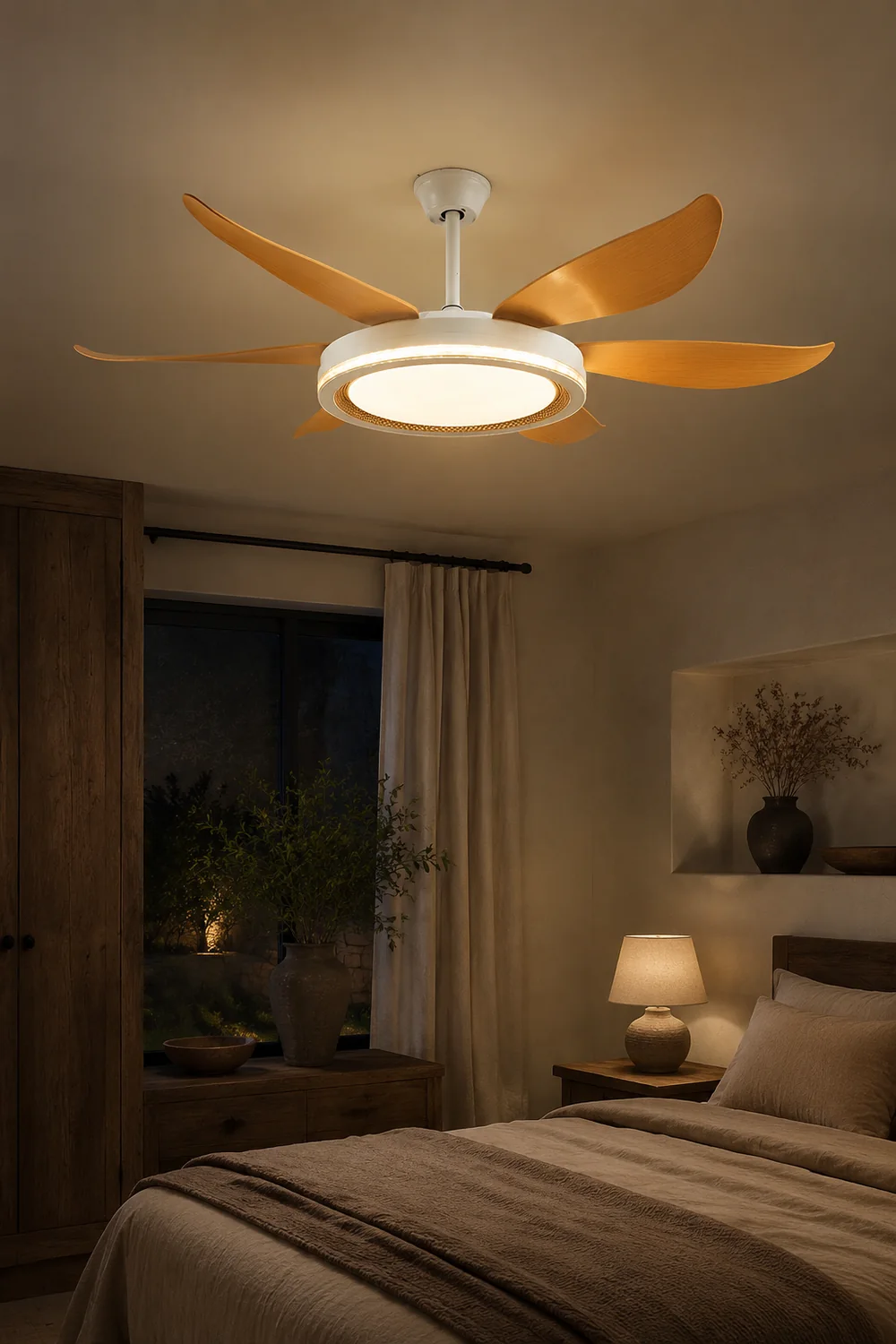 Haydn 6-Blade DC Ceiling Fan with Light, White & Wood - Lumpaz