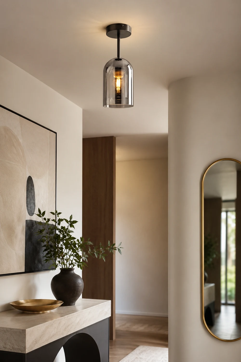 Sanna Modern Cylinder Semi-Flush Mount Clear Glass Ceiling Light, Cognac/Gray - Lumpaz