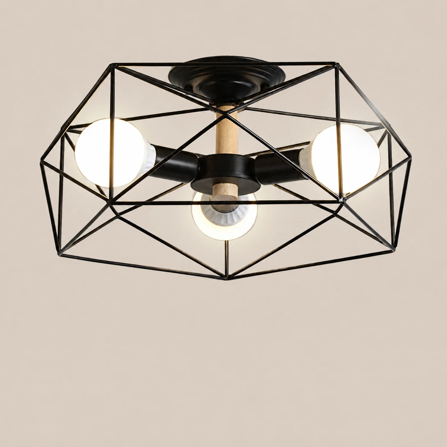Cooley Modern Geometric Lantern Metal Flush Mount Ceiling Light, Black/White/Gold - Lumpaz
