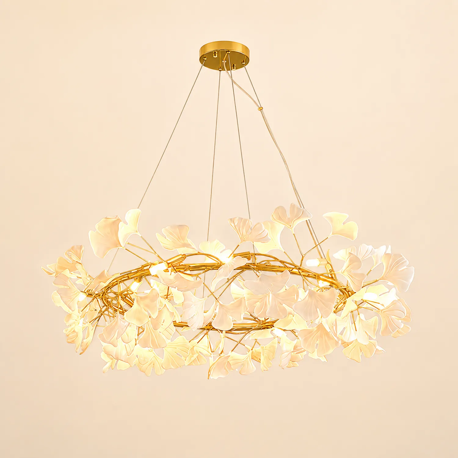 Ophelia EarthenGlo Modern Kitchen White Art Deco Chandelier, Metal & Ceramic - Lumpaz
