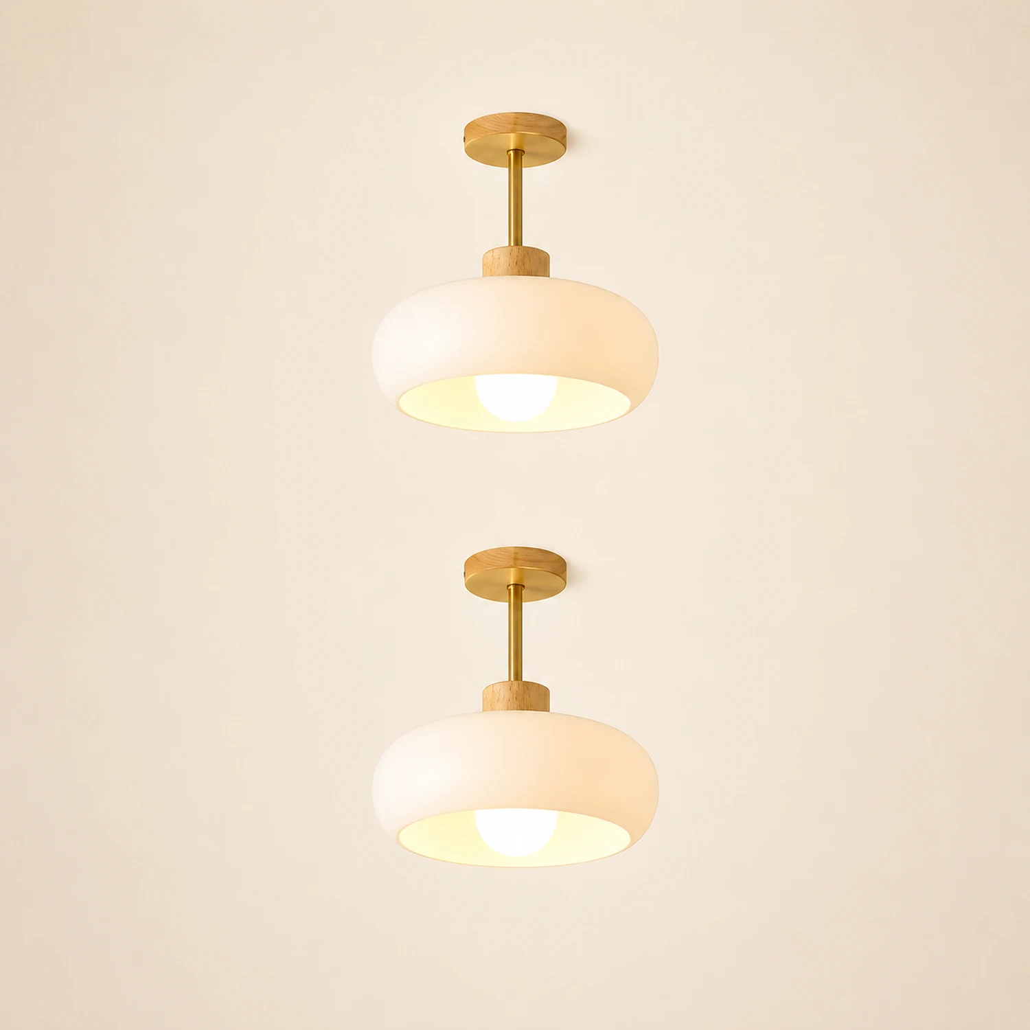 Hailie Flush Mount Ceiling Light Cup Minimalist Wood/Glass White/Orange - Lumpaz