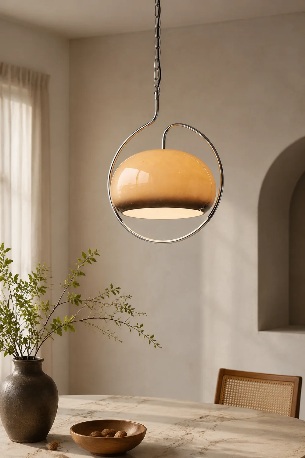 Hailie Retro Glass Pendant Light, Brown/White - Lumpaz