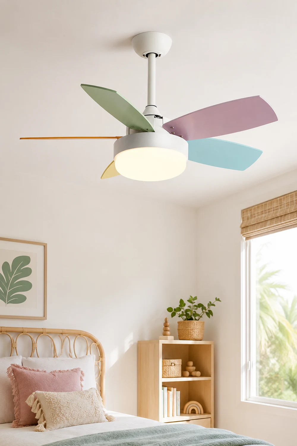 Morandi Modern 5-Blade Colorful DC Ceiling Fan with Light, LED, Summer, Bedroom - Lumpaz