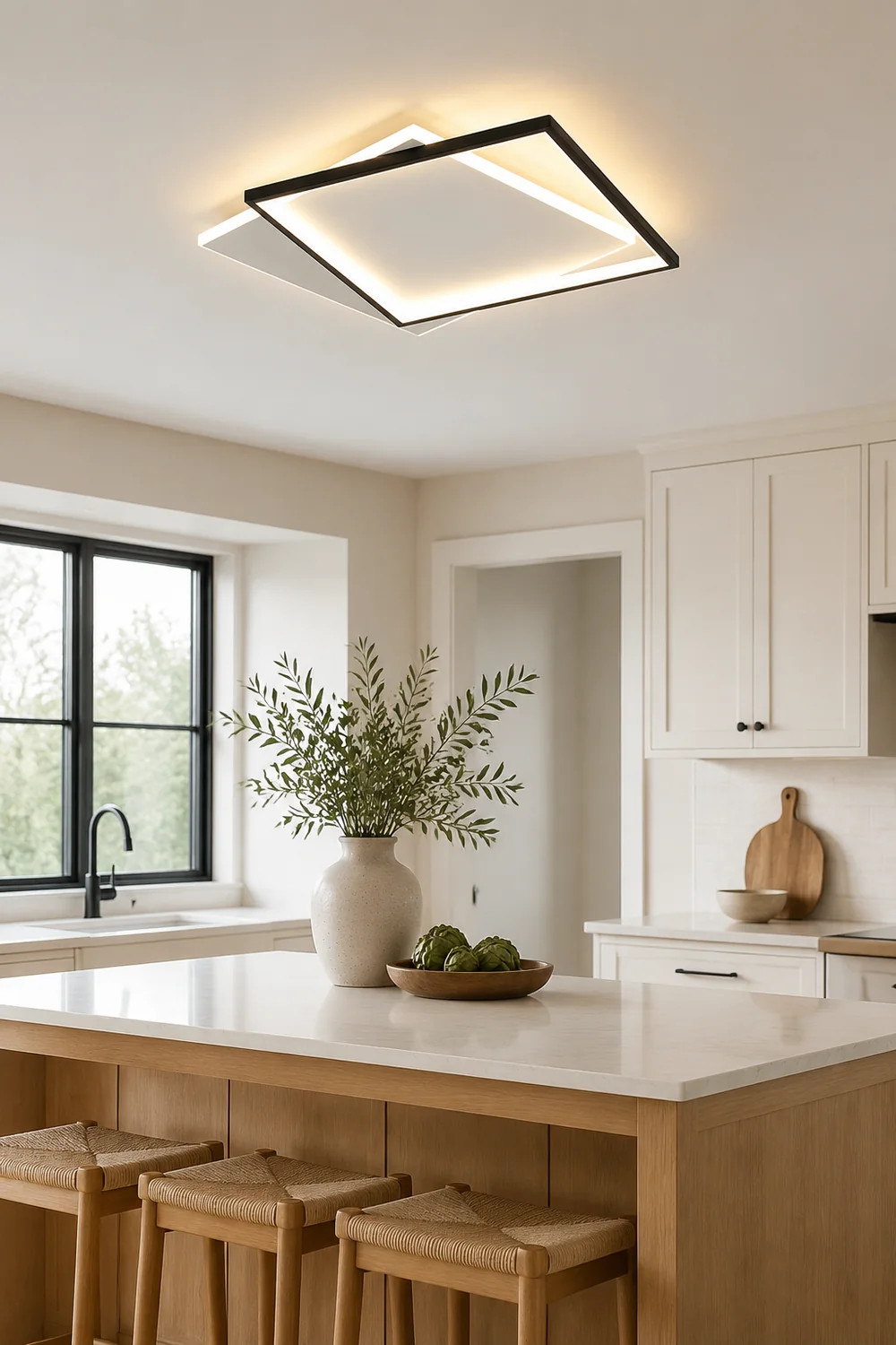 Quinn Modern Square/ Round Flush Mount Ceiling Light, Black with White - Lumpaz