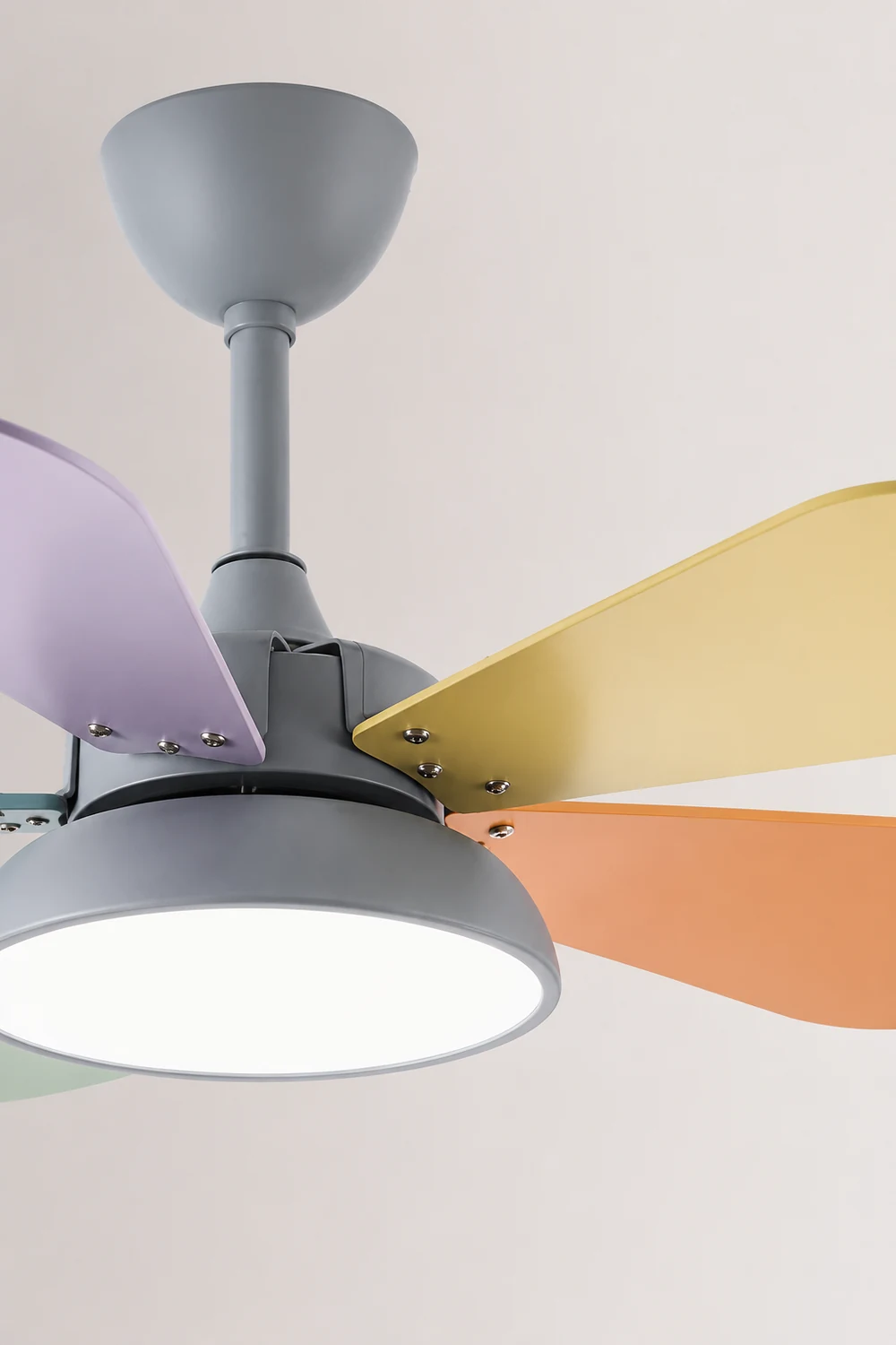 Morandi Colorful DC Ceiling Fan with Light, Gray & White, 5-Blade, for Summer - Lumpaz