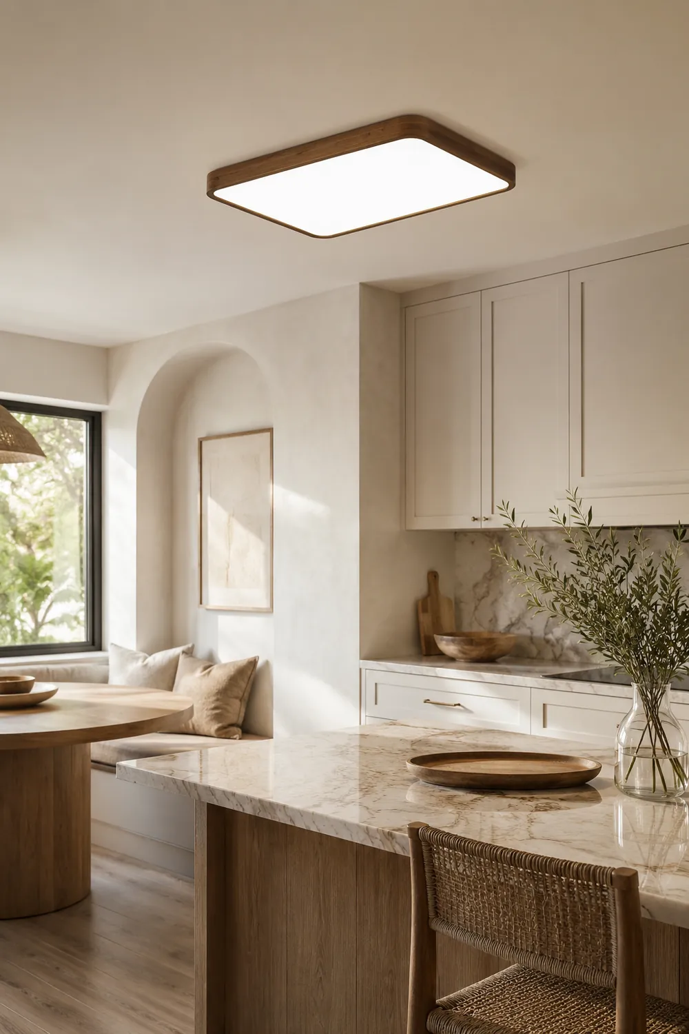 Ozawa Modern Geometric Walnut LED Flush Mount Ceiling Light - Lumpaz