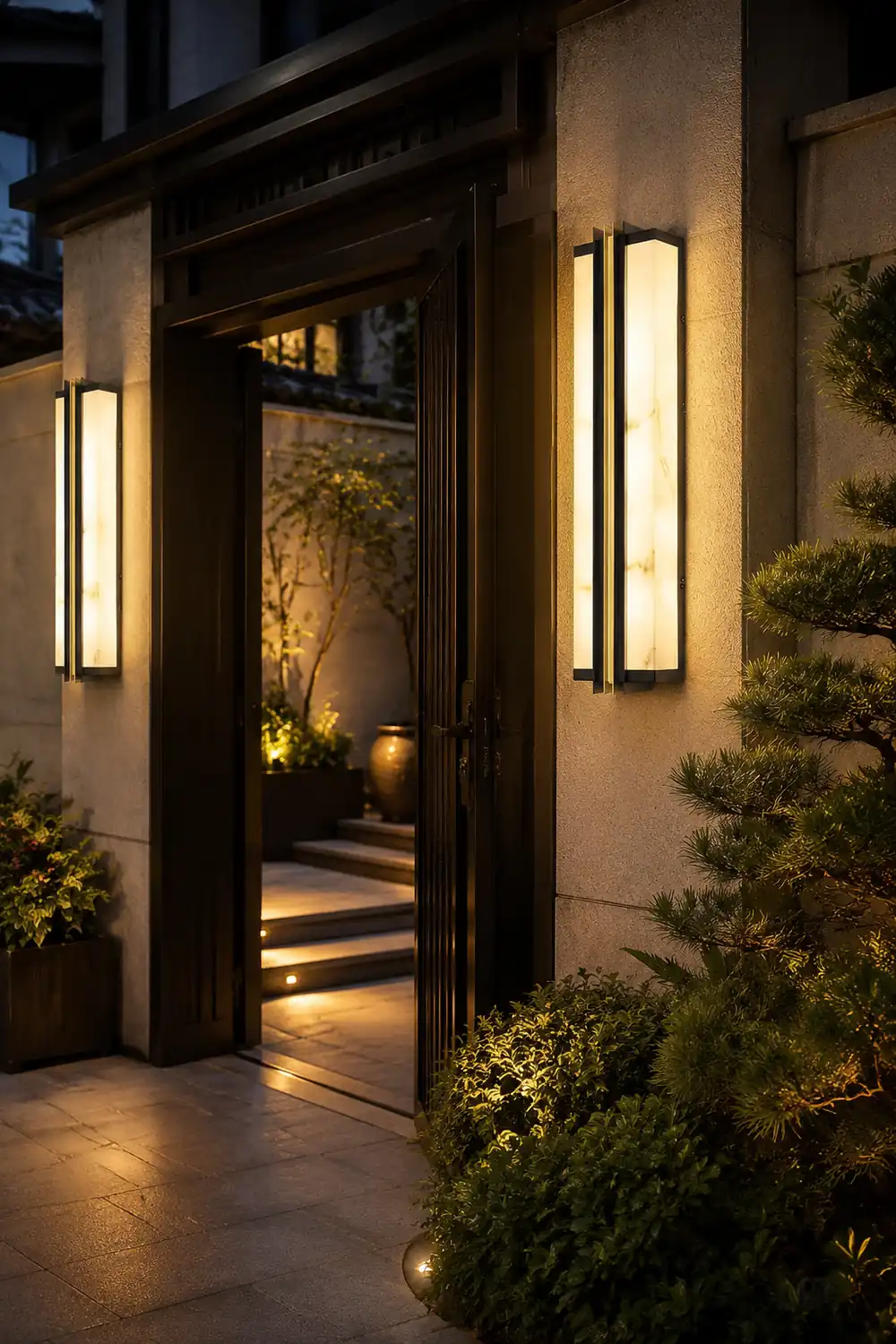 Modern Black LED Indoor/Outdoor Wall Lights with Resin Marble Shade - Lumpaz