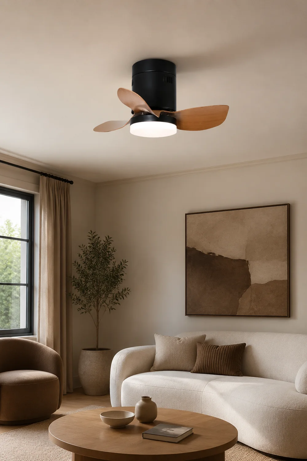 Walters 3-Blade Black & Brown Ceiling Fan with Light, DIA 23.6'' - Lumpaz