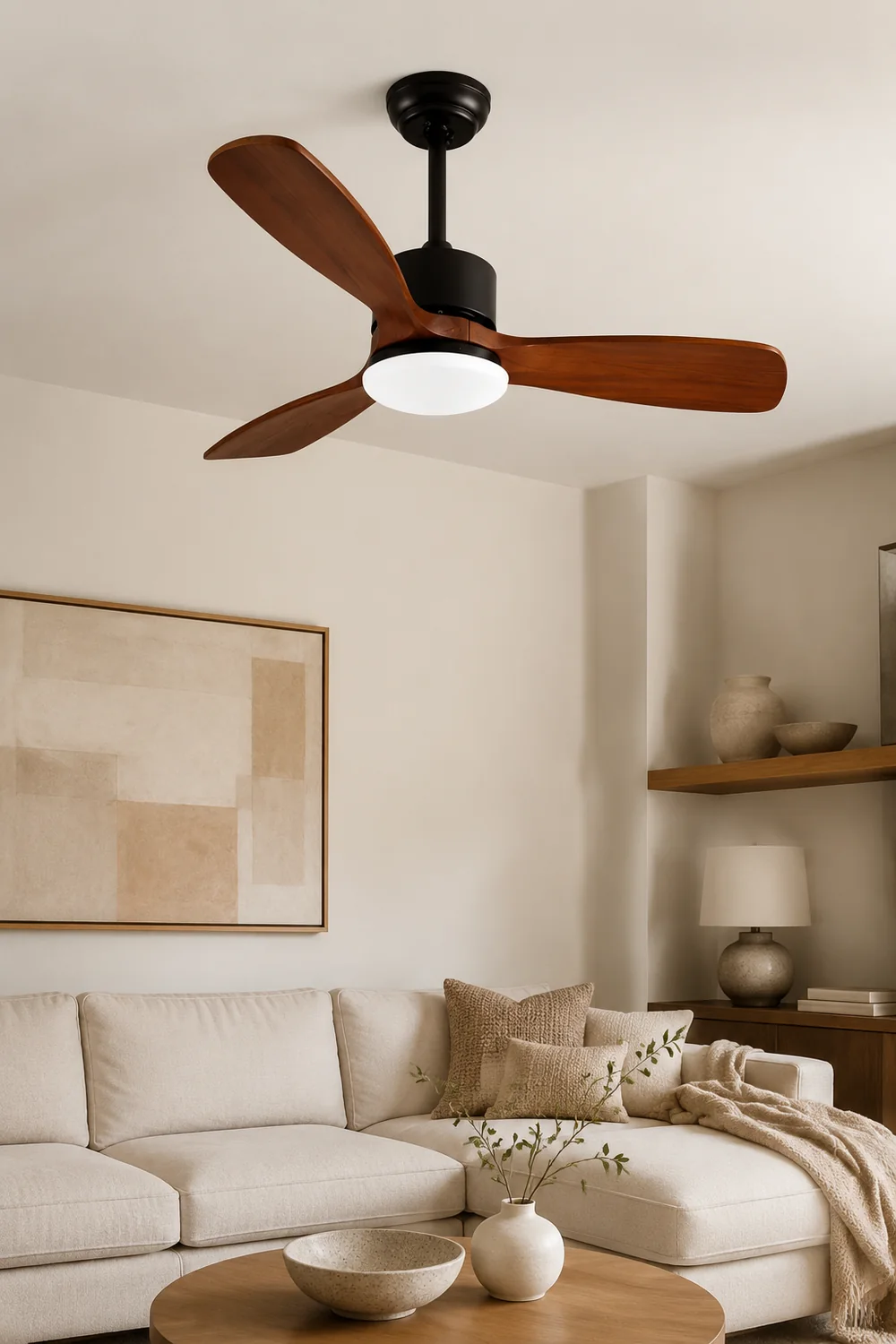 Haydn 3-Blade Modern DC Ceiling Fan, 2 Color, Metal & Wood, 52'' - Lumpaz