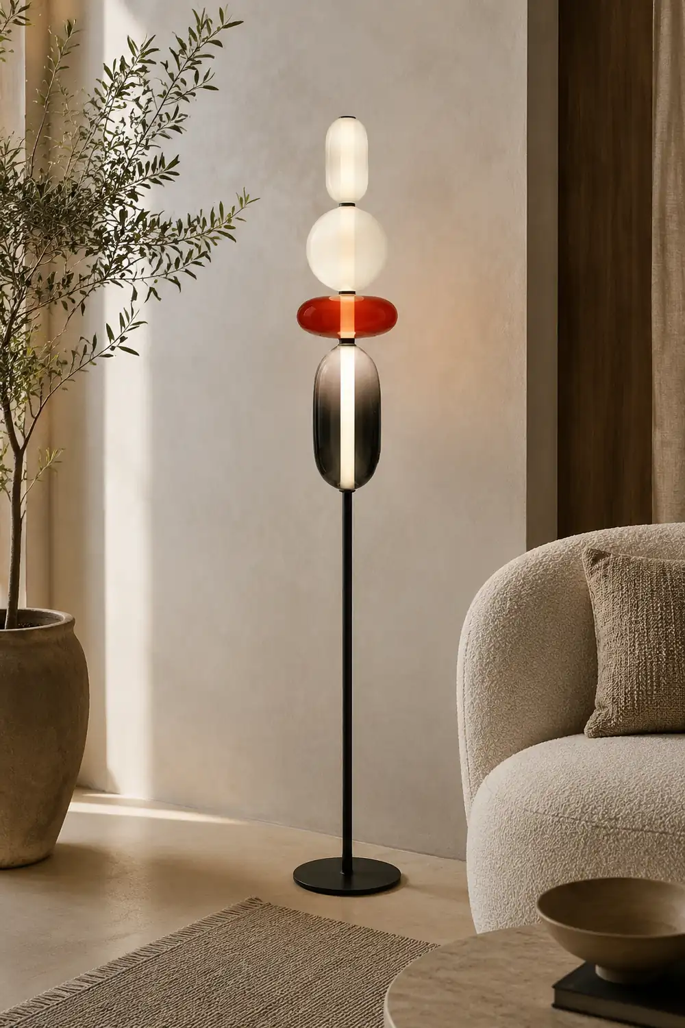 Morandi Modern Creative Man Metal/Glass Floor lamp, White/Black/Red - Lumpaz