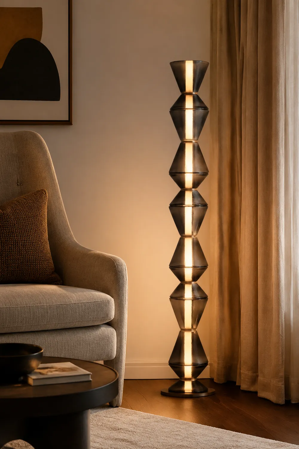 Evette Nordic Modern Black LED Pendant & Floor&Table Lamp, Glass - Lumpaz