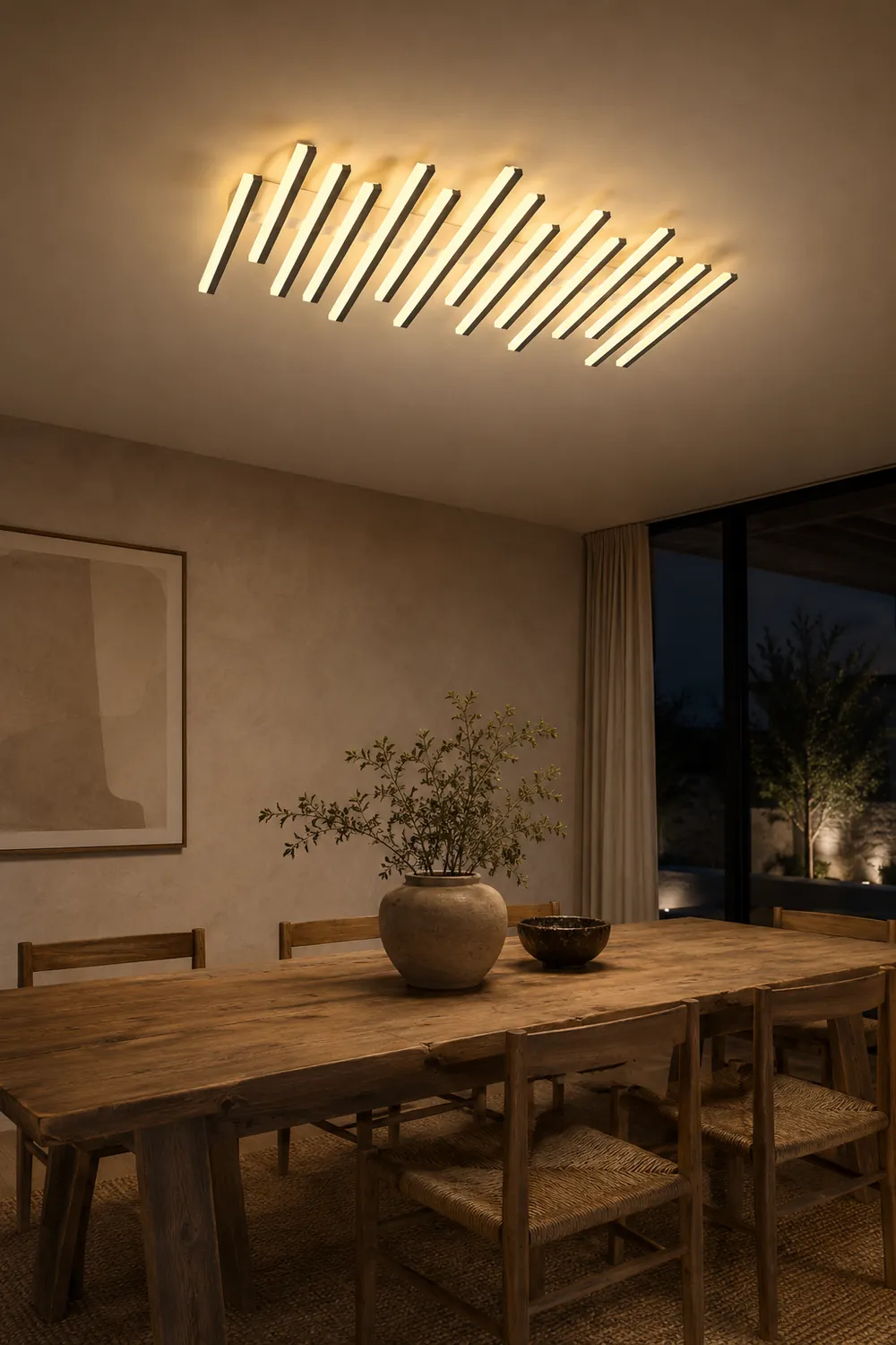 Quinn Flush Mount Ceiling Light Linear Modern, Metal, Black, Living Room - Lumpaz