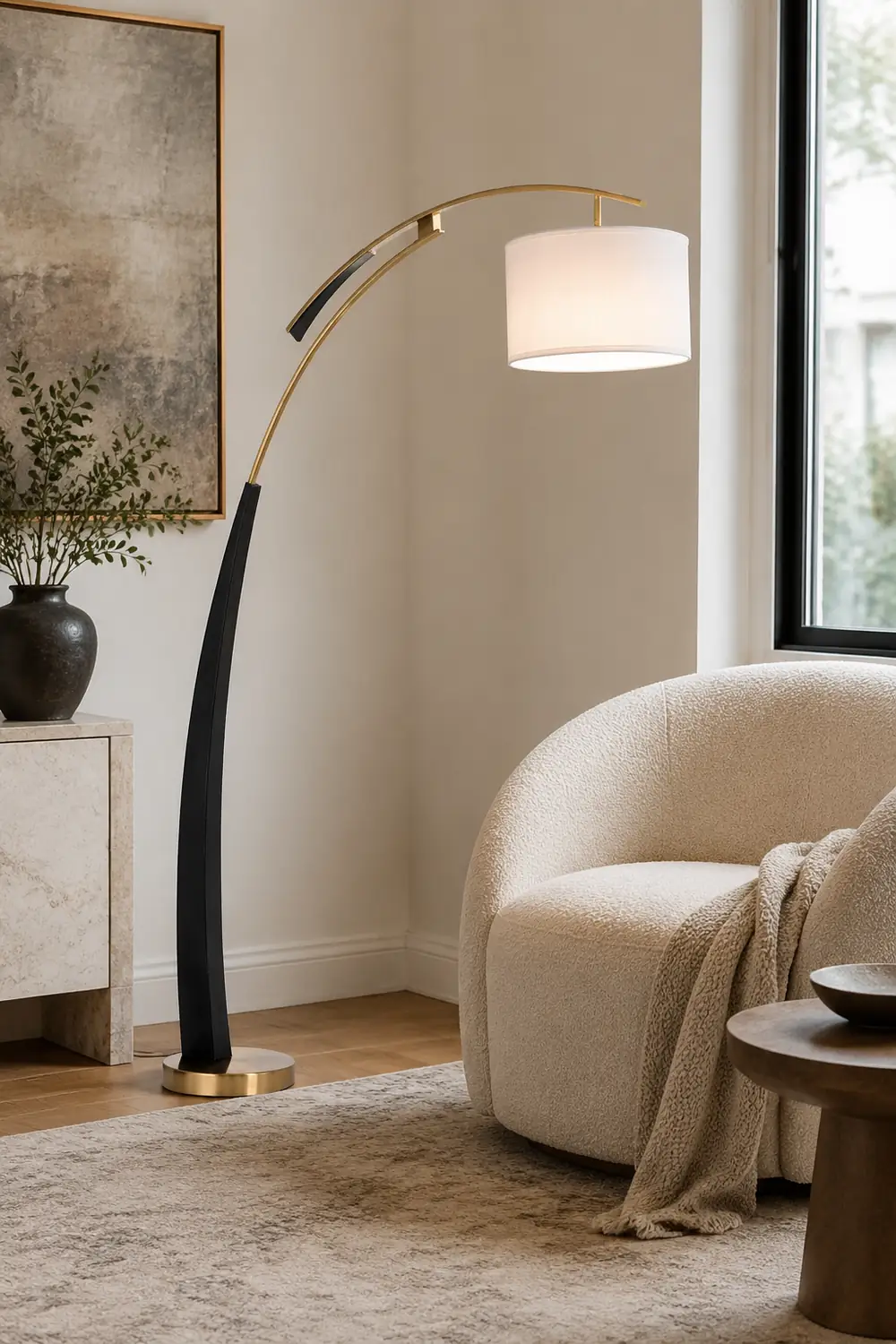 Salgado Floor Lamp 3 Color Temperature Switchable, Artificial Fabric/Metal - Lumpaz