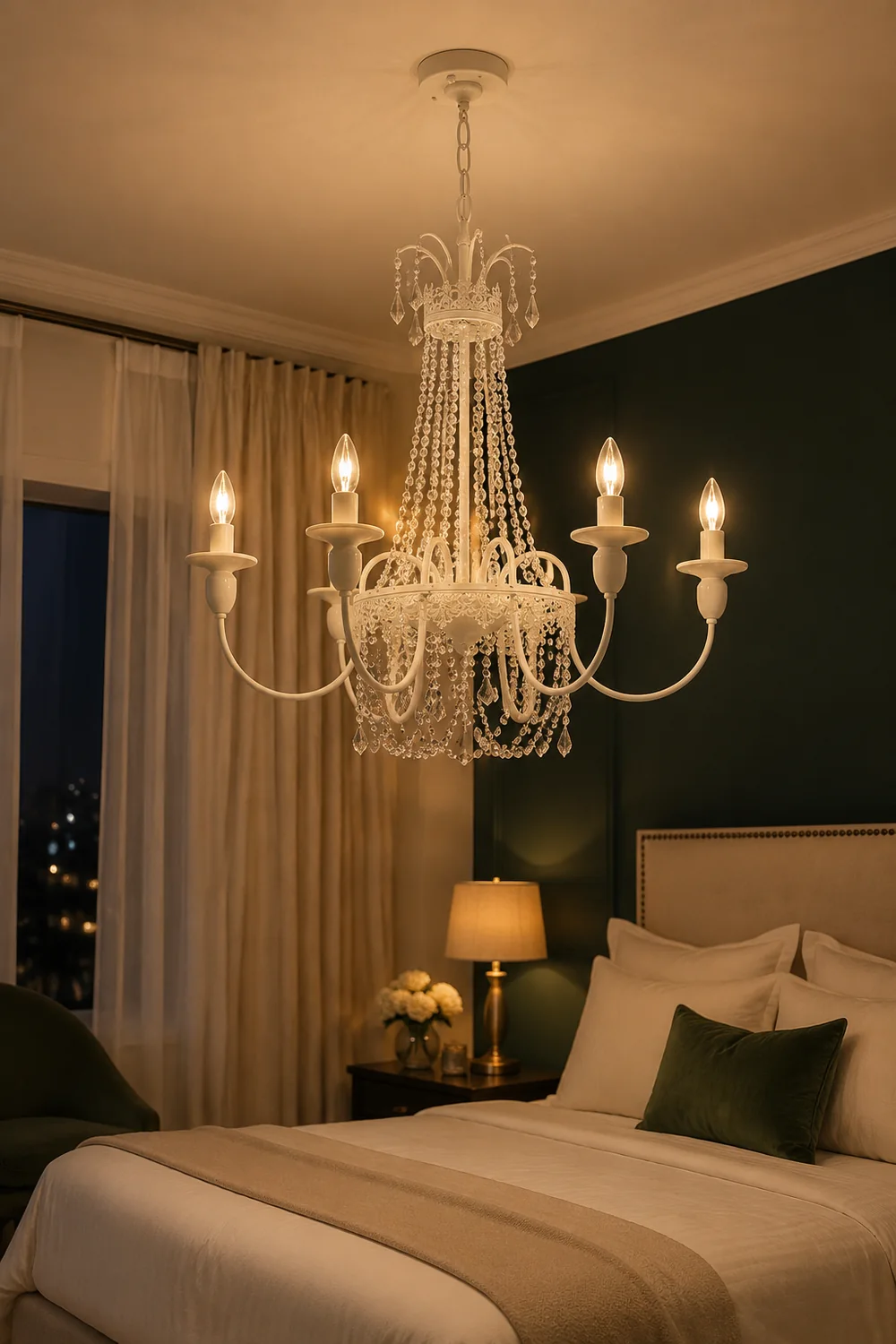 Silva Pendant Light Candle French, Crystal/Metal, White, Bedroom - Lumpaz