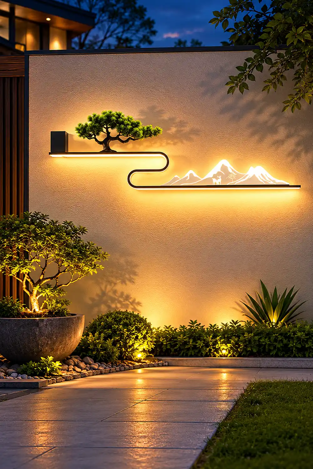 Mountain Scenery Waterproof LED Modern Outdoor Wall Lights with External Battery - Lumpaz