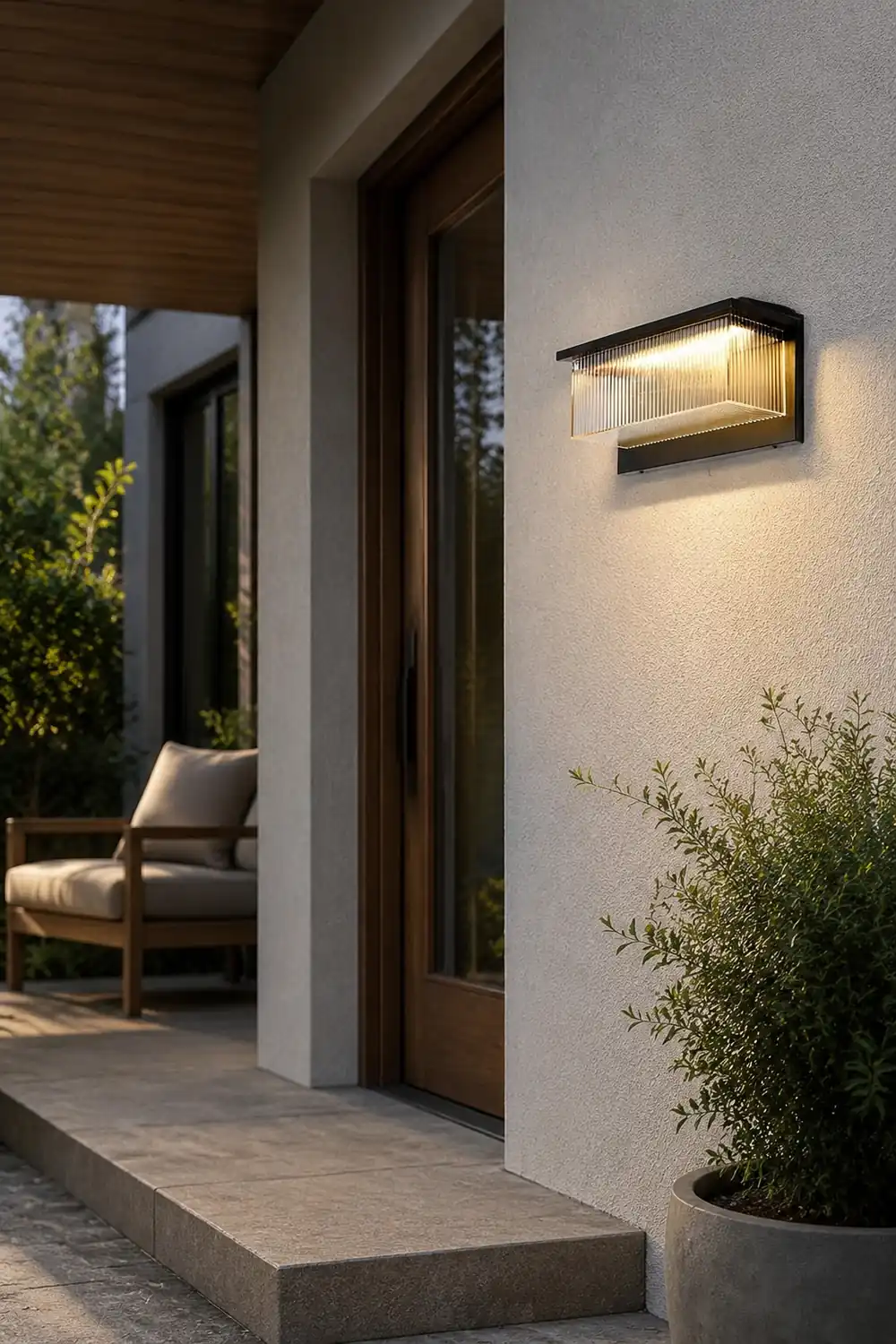 Rectangular Striped Acrylic Shade Waterproof Black Modern Solar Wall Lights - Lumpaz