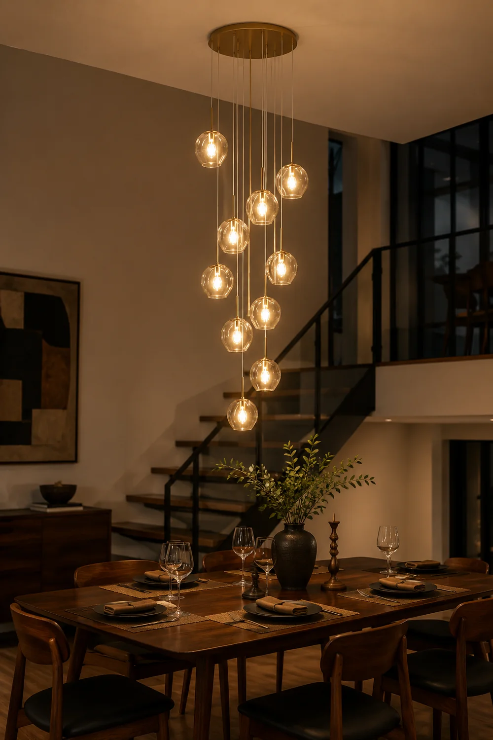 Hailie Modern Ball Glass Chandelier Gold Living Room Staircase - Lumpaz