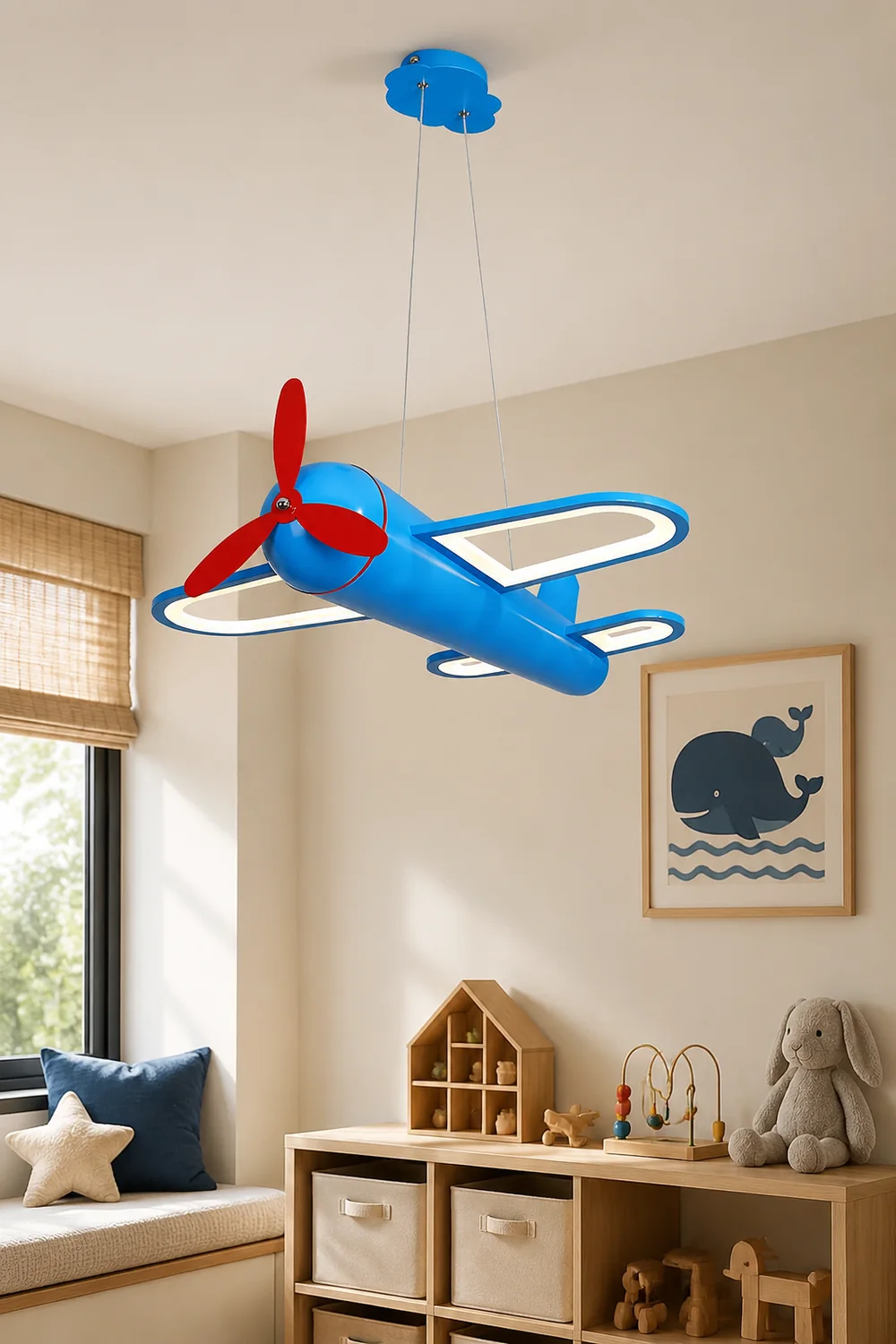 Minori Decorative Airplane Metal Pendant Light, Yellow/Blue, Children's Room - Lumpaz