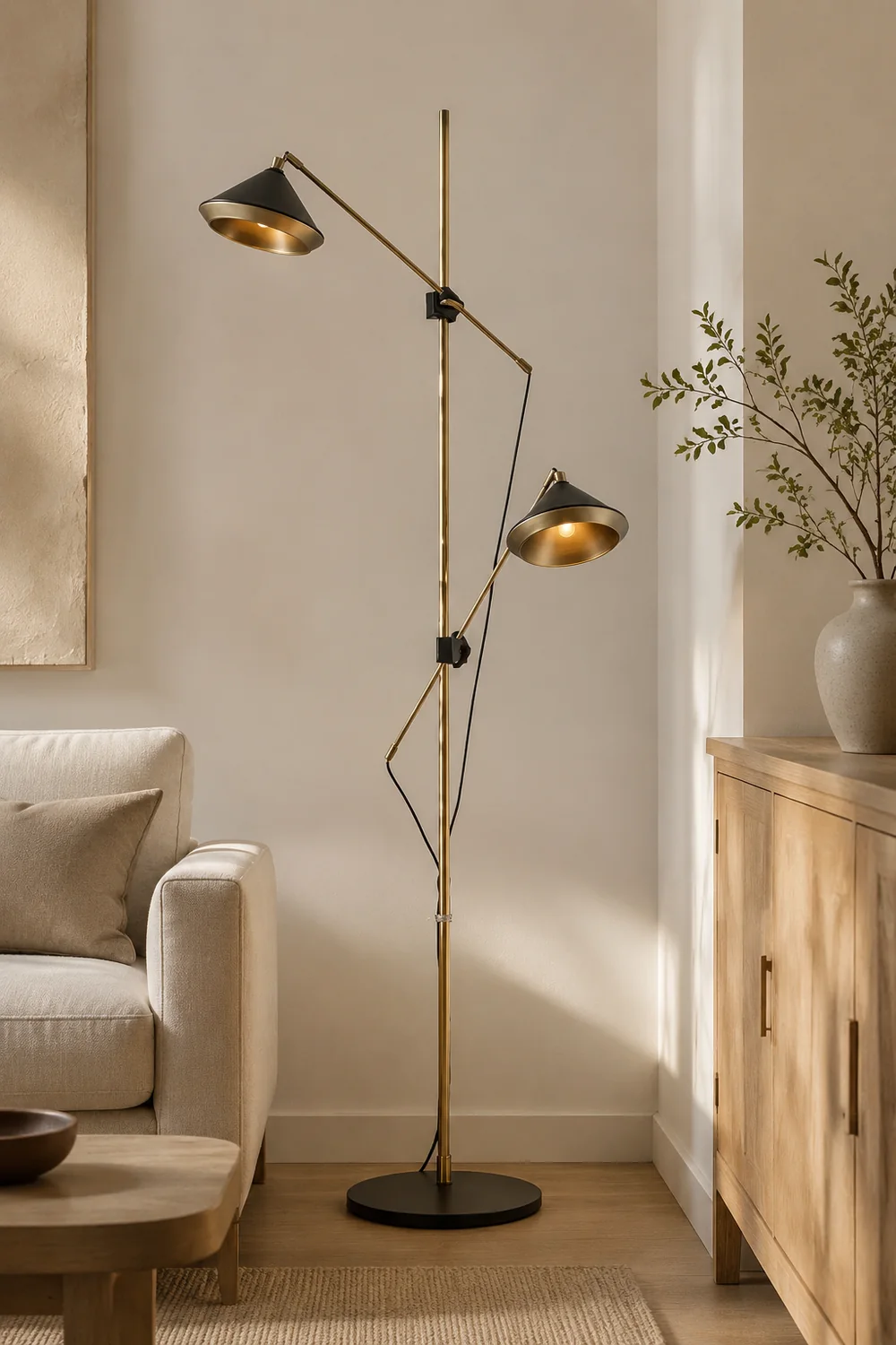 Carins Vintage Metal Tall Standing Floor Lamp, Black/Brass - Lumpaz