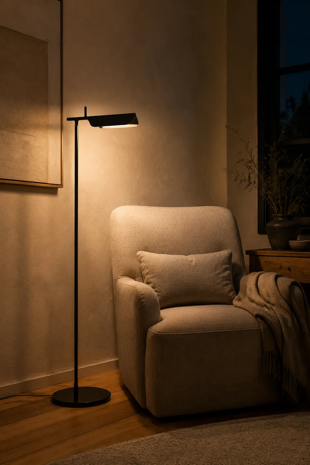Edge Floor Lamp Right-angle Linear Minimalist, Metal, Black, Living Room - Lumpaz