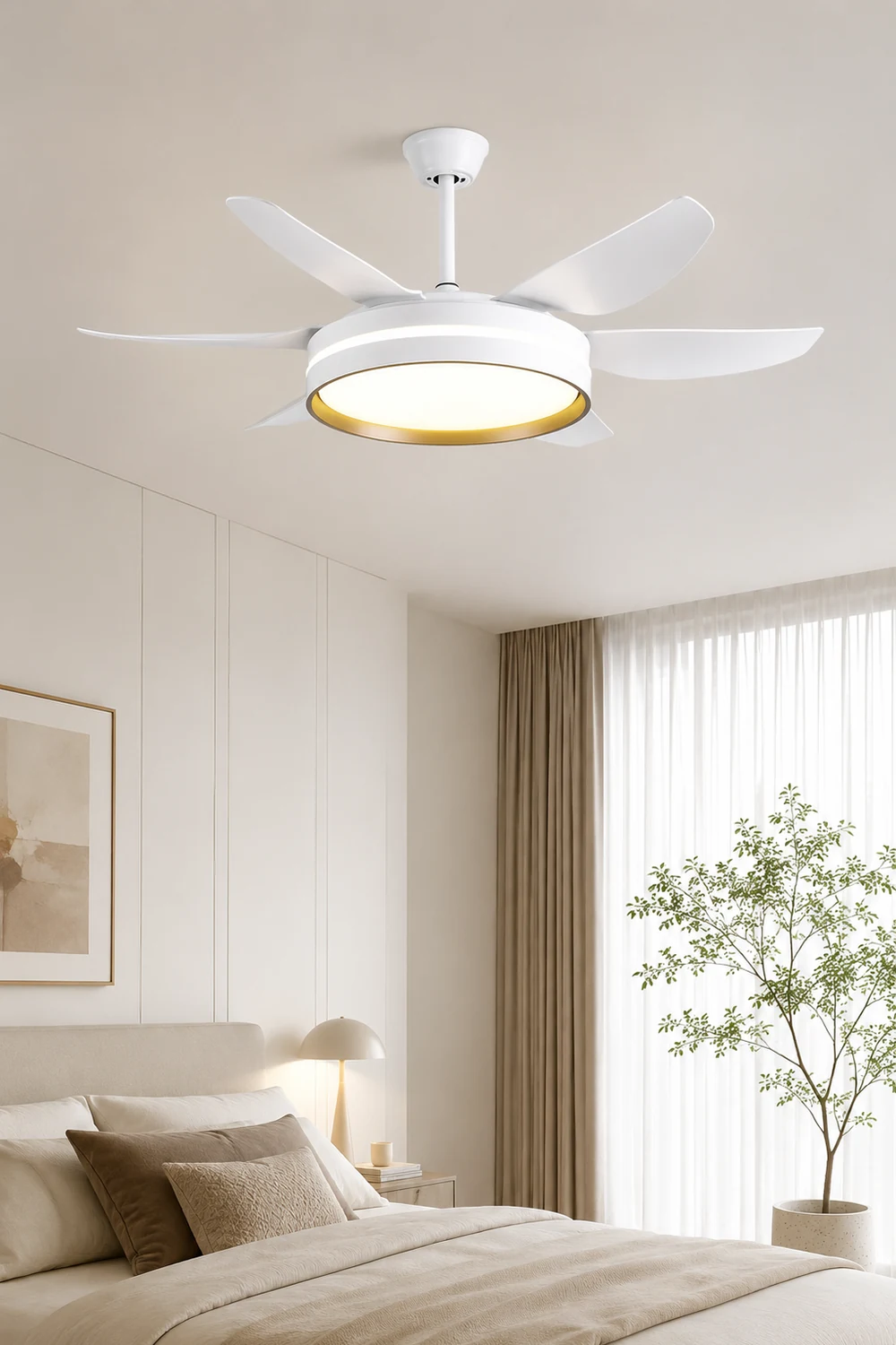 Haydn 6-Blade Basic Modern DC Ceiling Fan with Light, White, 51'' - Lumpaz