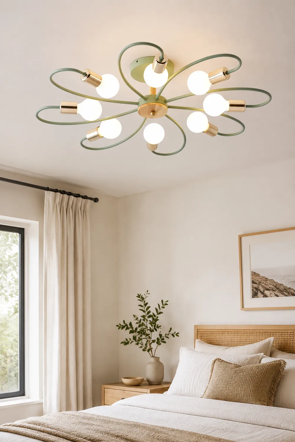 Lacey Elegant Metal/Glass Flush Mount Ceiling Light, Gray/Green - Lumpaz