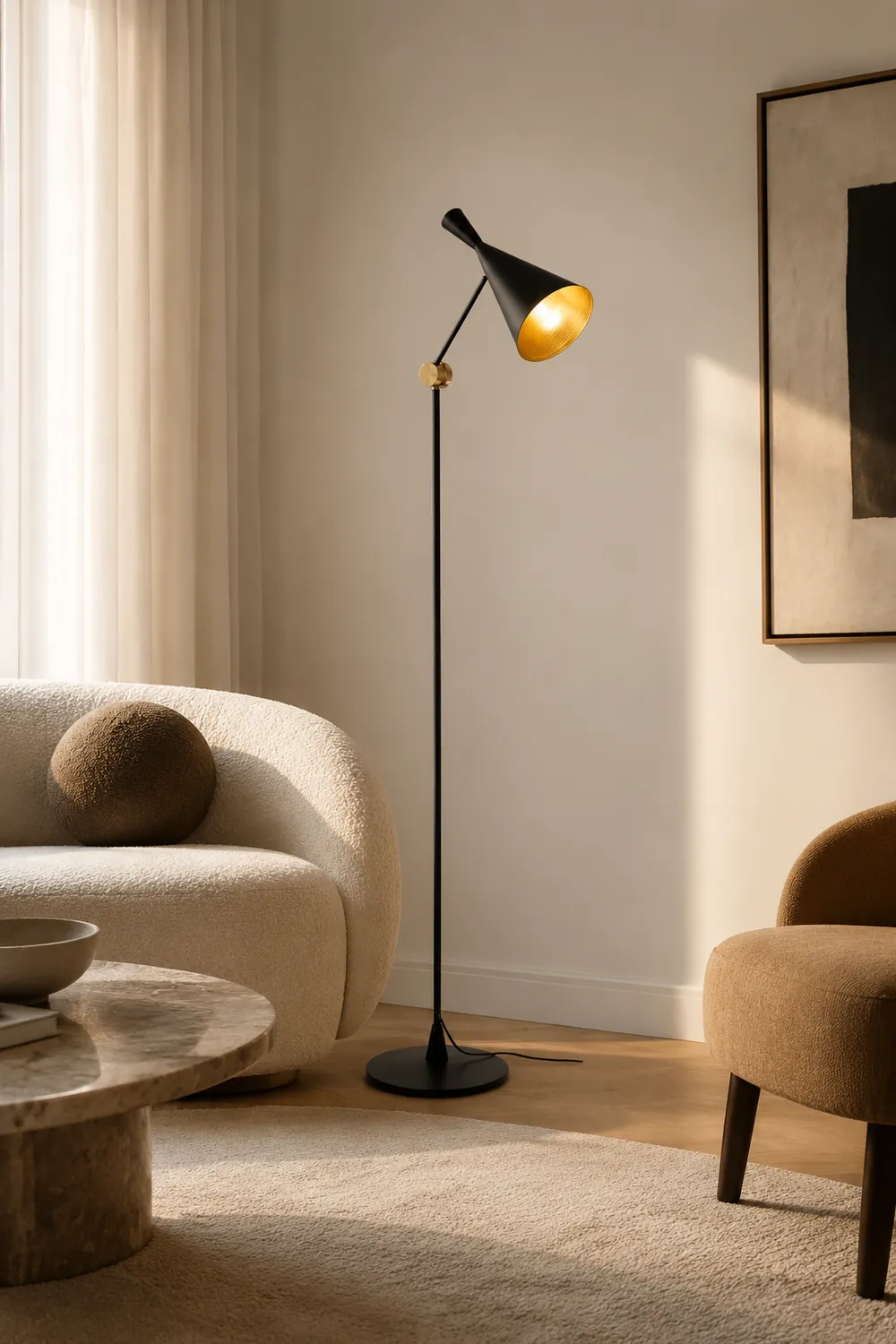 Carins Modern Minimalist Metal Tall Standing Floor Lamp, Black/Gold - Lumpaz