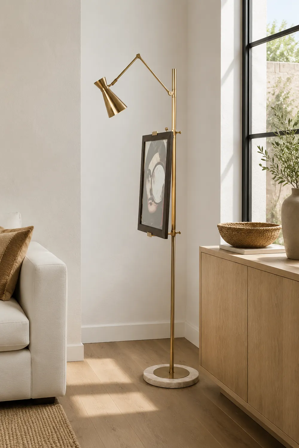 Carins Modern Art-deco Metal Easel Adjustable Floor Lamp, Brass - Lumpaz